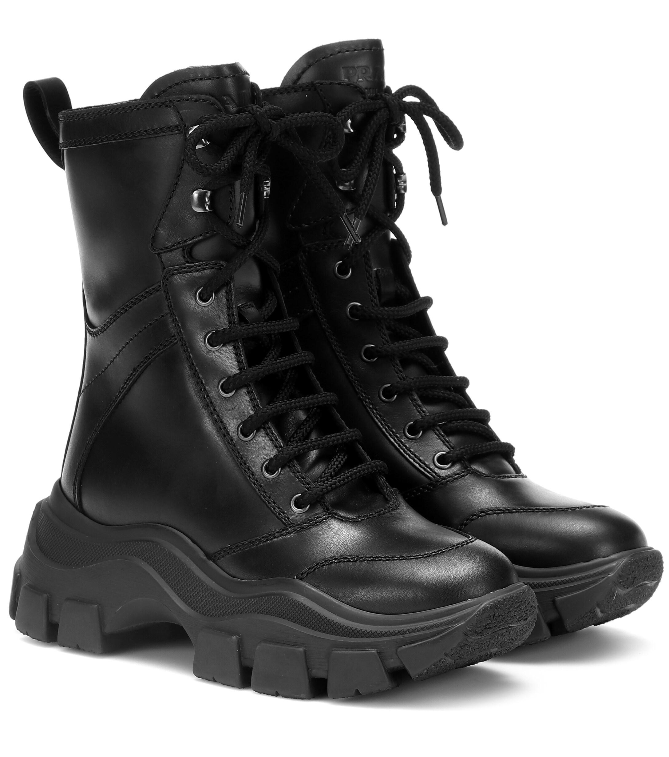Prada Block Leather Sneakers in Black - Lyst
