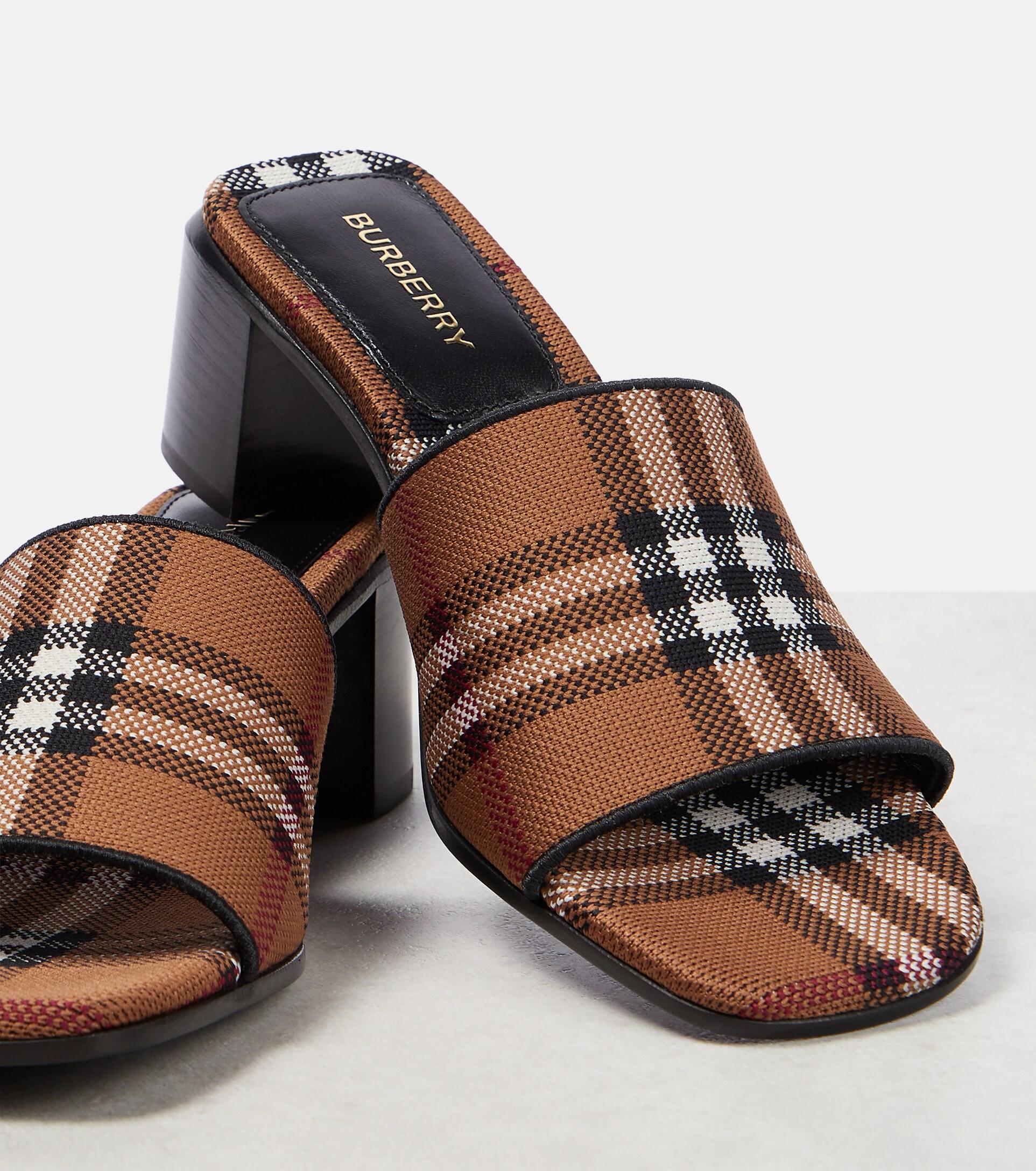 Burberry Checked Mules in Brown | Lyst