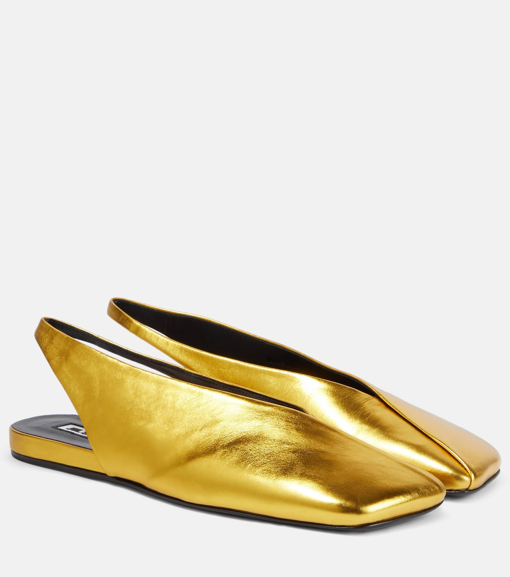 Metallic Leather Slingback Flats