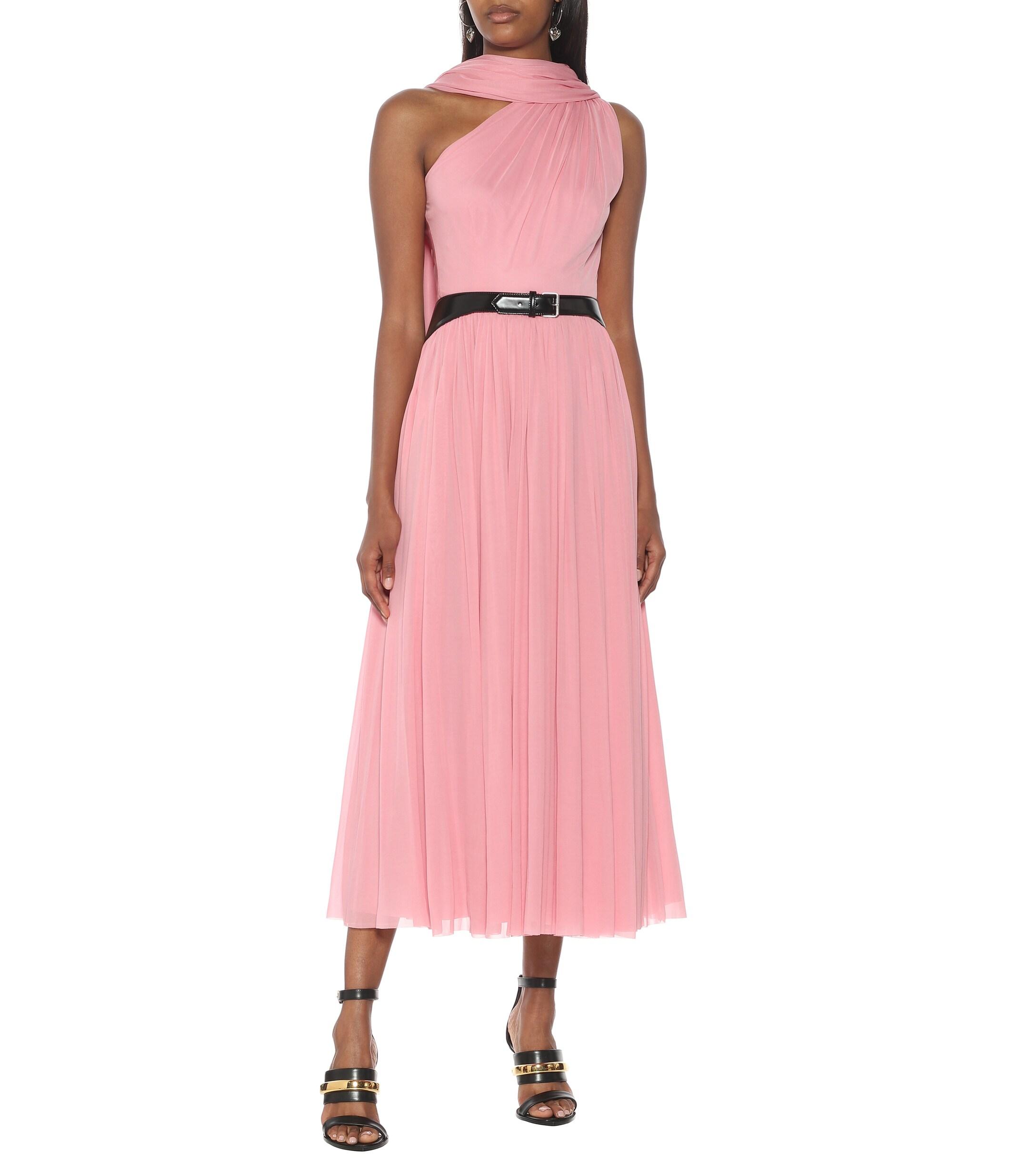 One-shoulder Tulle Midi Dress in Pink ...