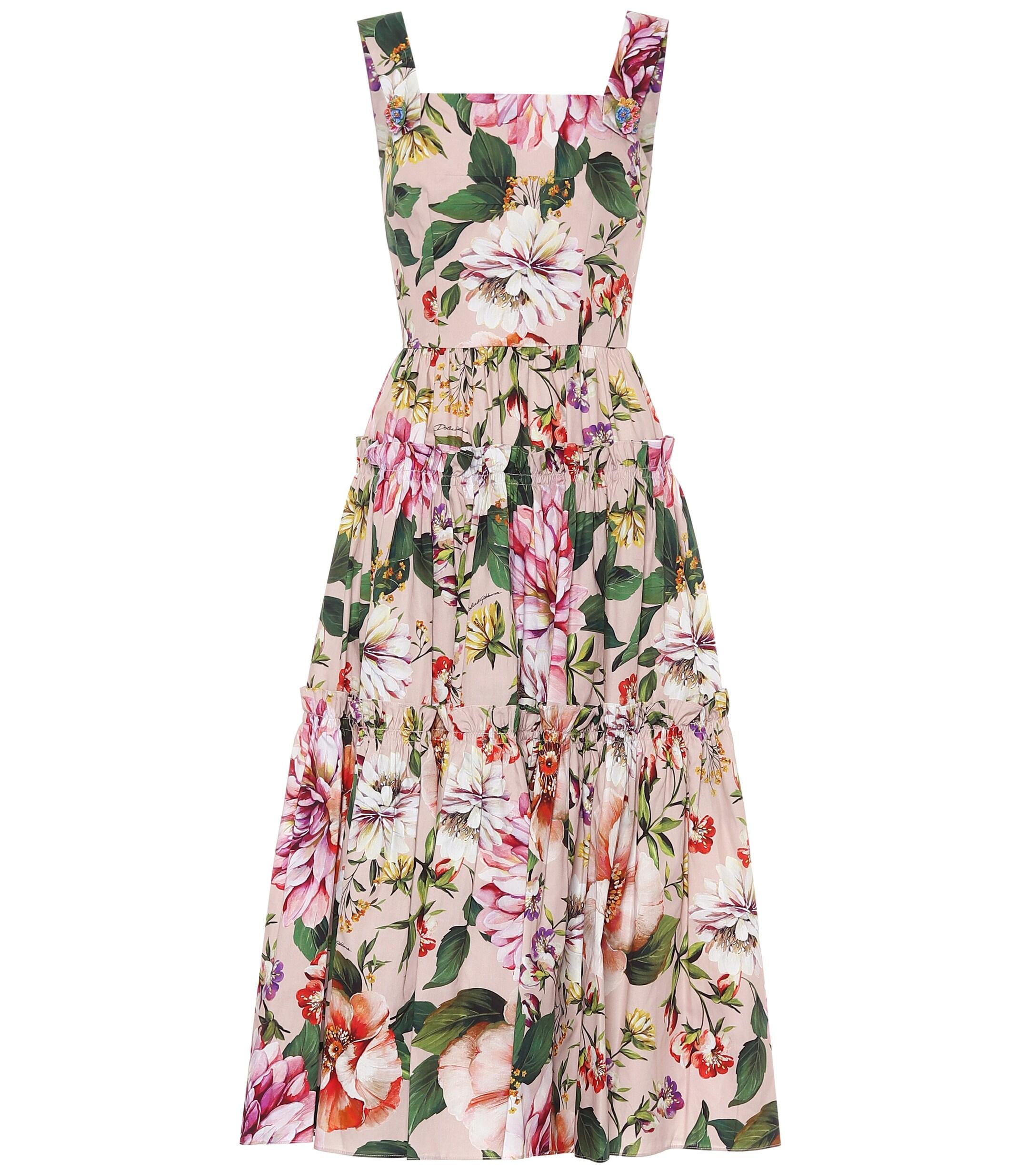 Dolce & Gabbana Floral Cotton Midi Dress - Lyst