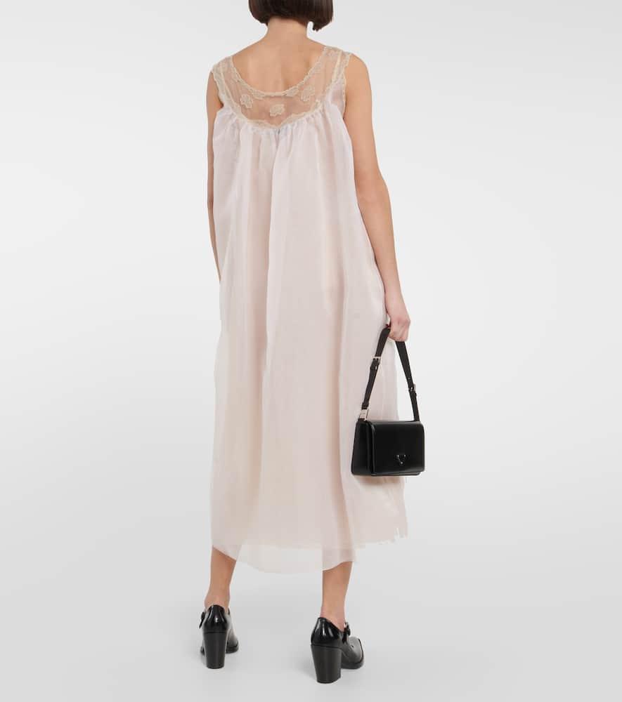 Prada Tulle Midi Dress in Natural | Lyst