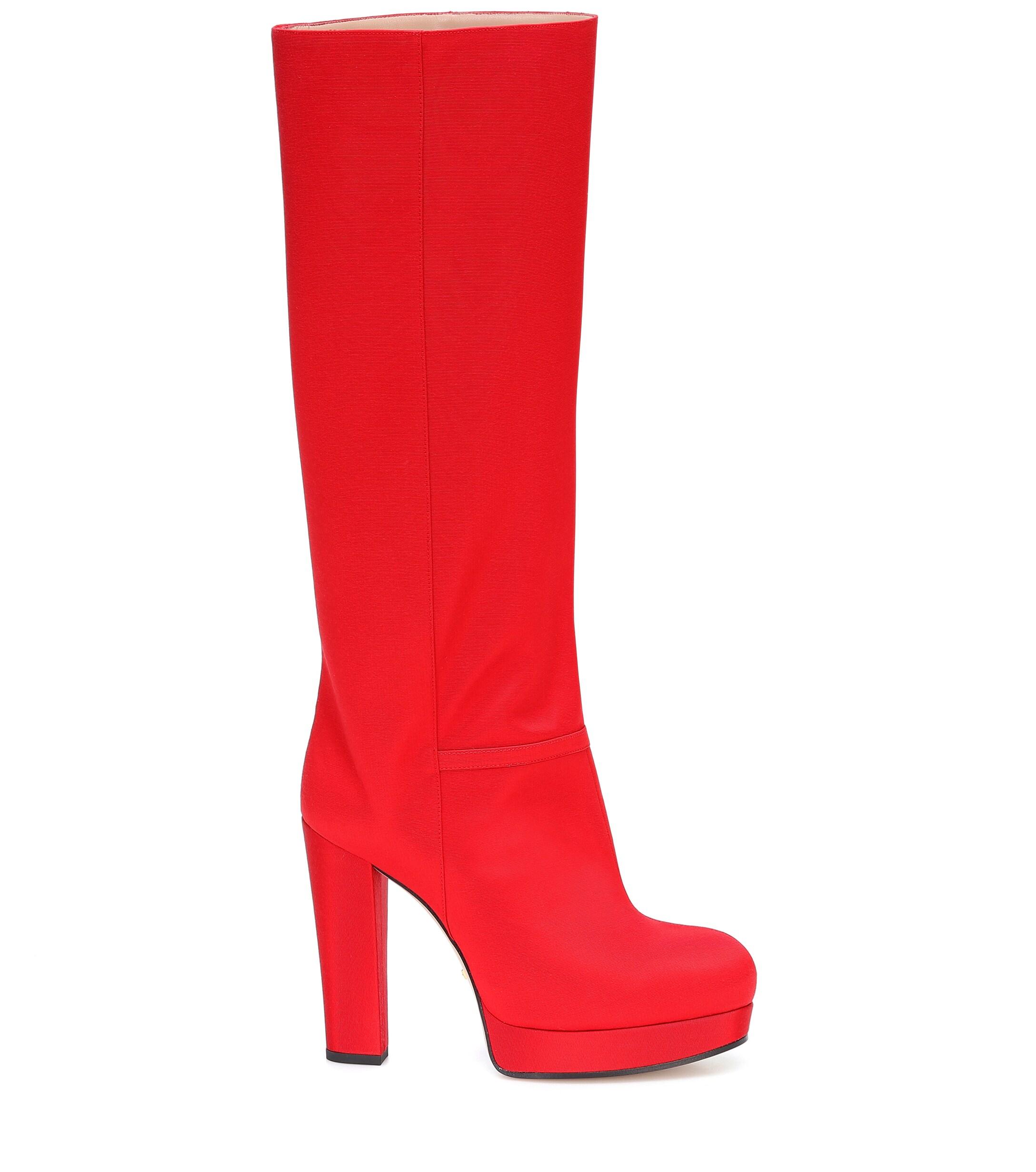 Gucci Ribbed Fabric Platform Boot in Red | Lyst