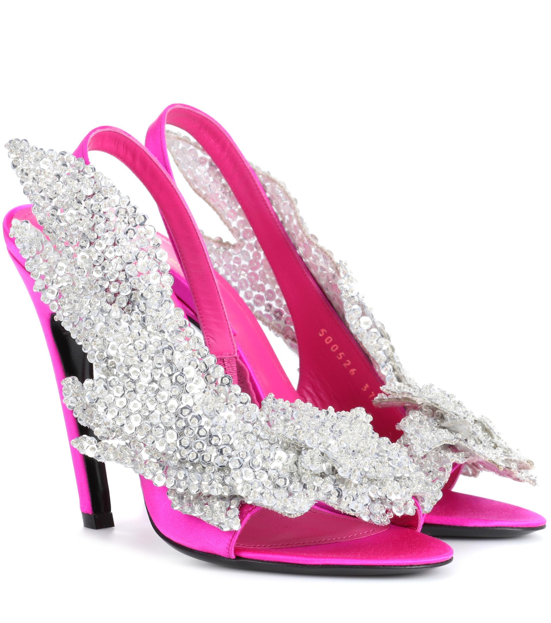 Balenciaga Embellished Satin Sandals in Pink | Lyst