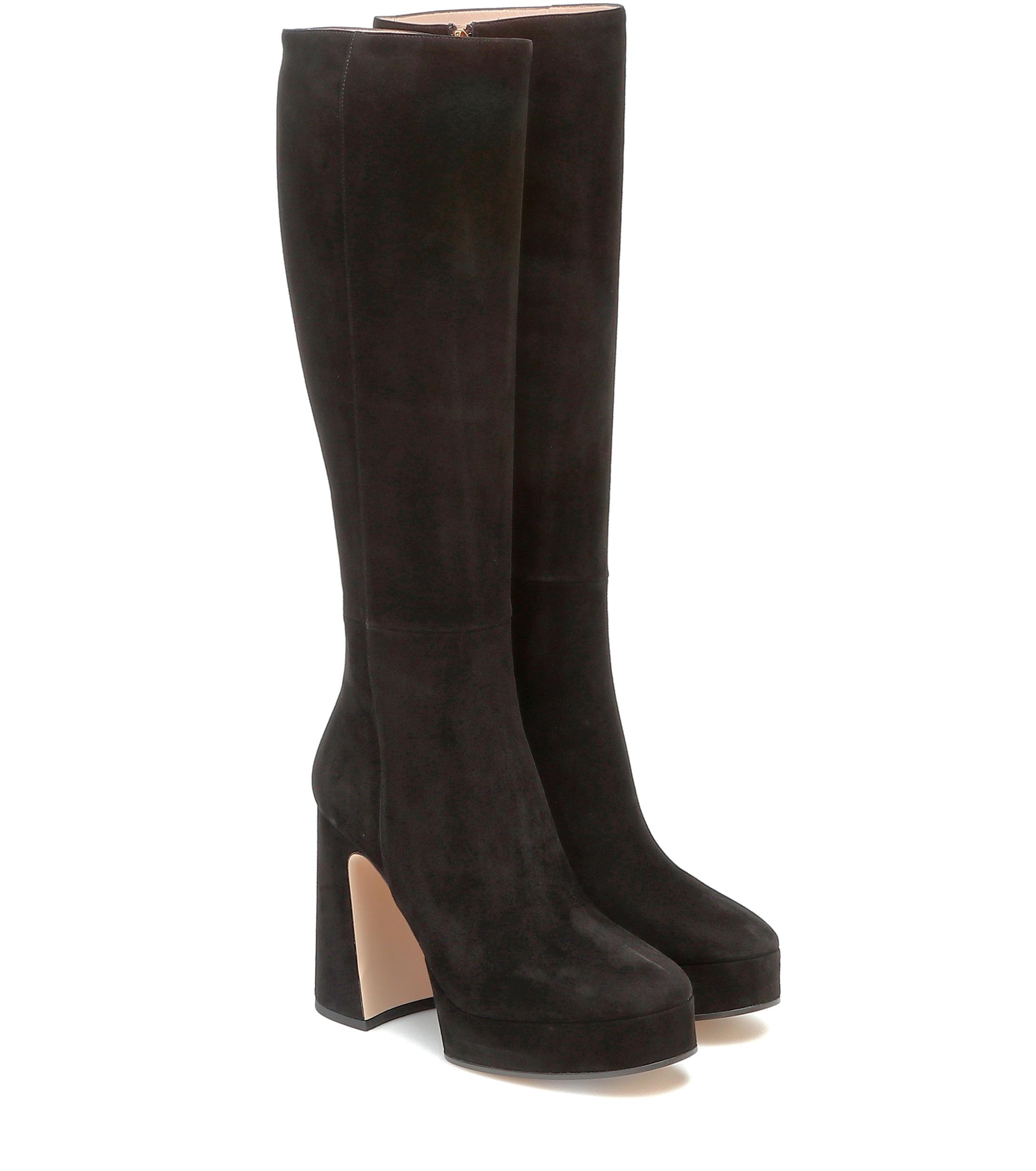 Gucci Suede Kneehigh Boots in Black Lyst