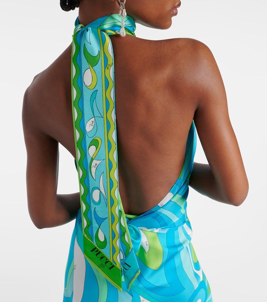 Cravate Vintage Emilio Pucci En Soie – Imprimé Vagues Et Rayures Bleu – Fabriquée En Italie, Longueur Classique