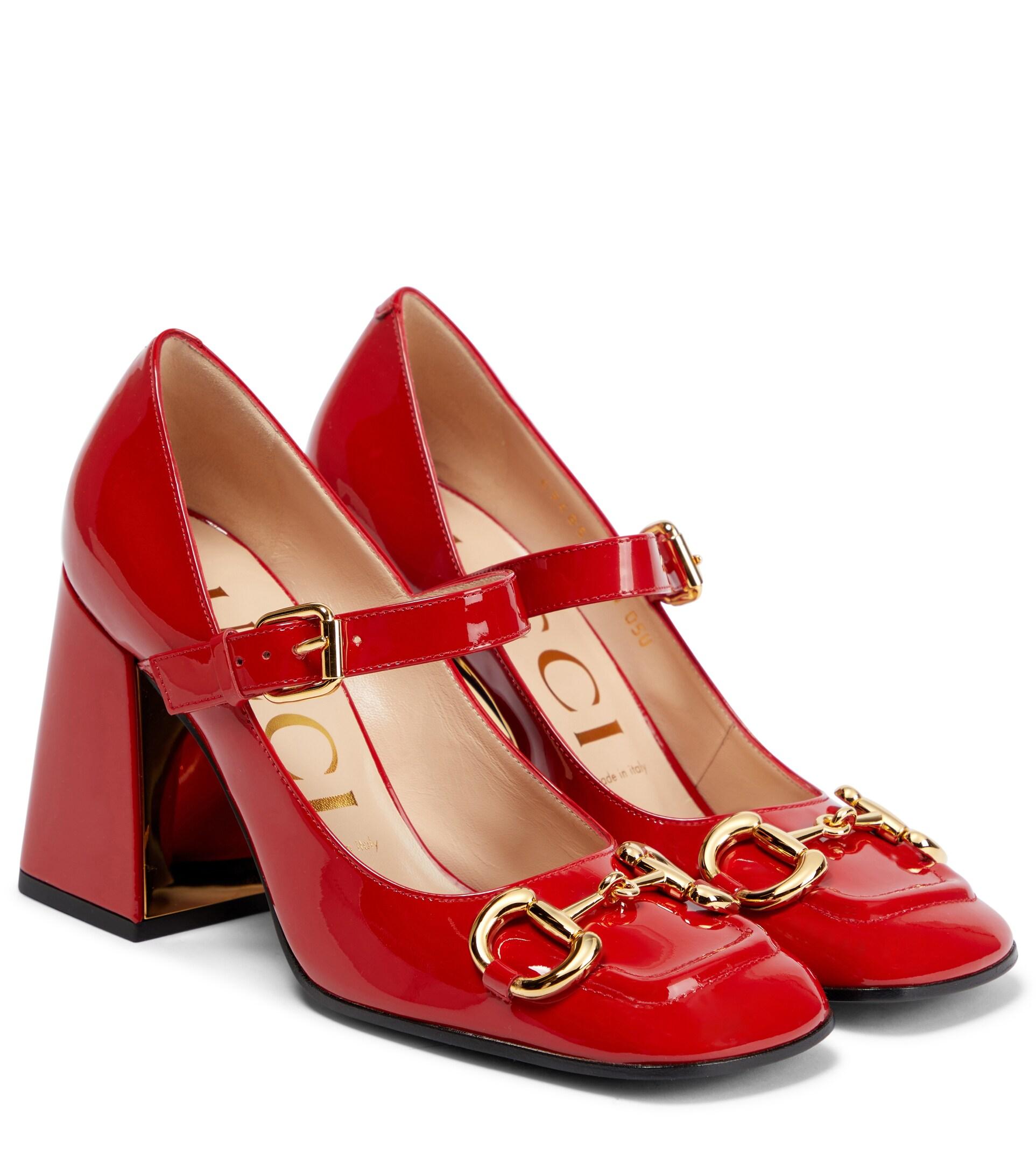 Gucci Horsebit Leather Mary Jane Pumps in Red | Lyst