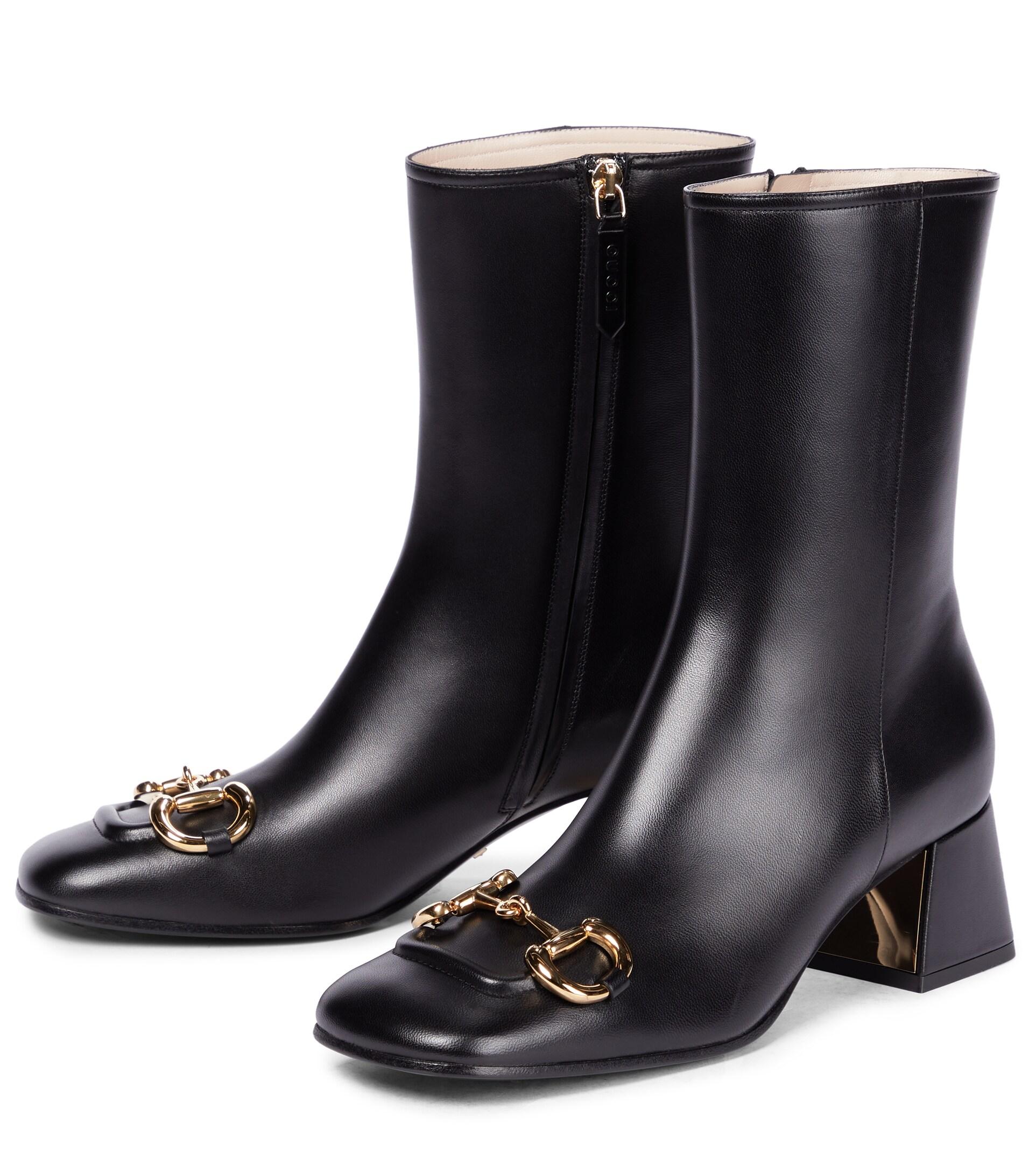Gucci Horsebit Leather Ankle Boots in Black | Lyst
