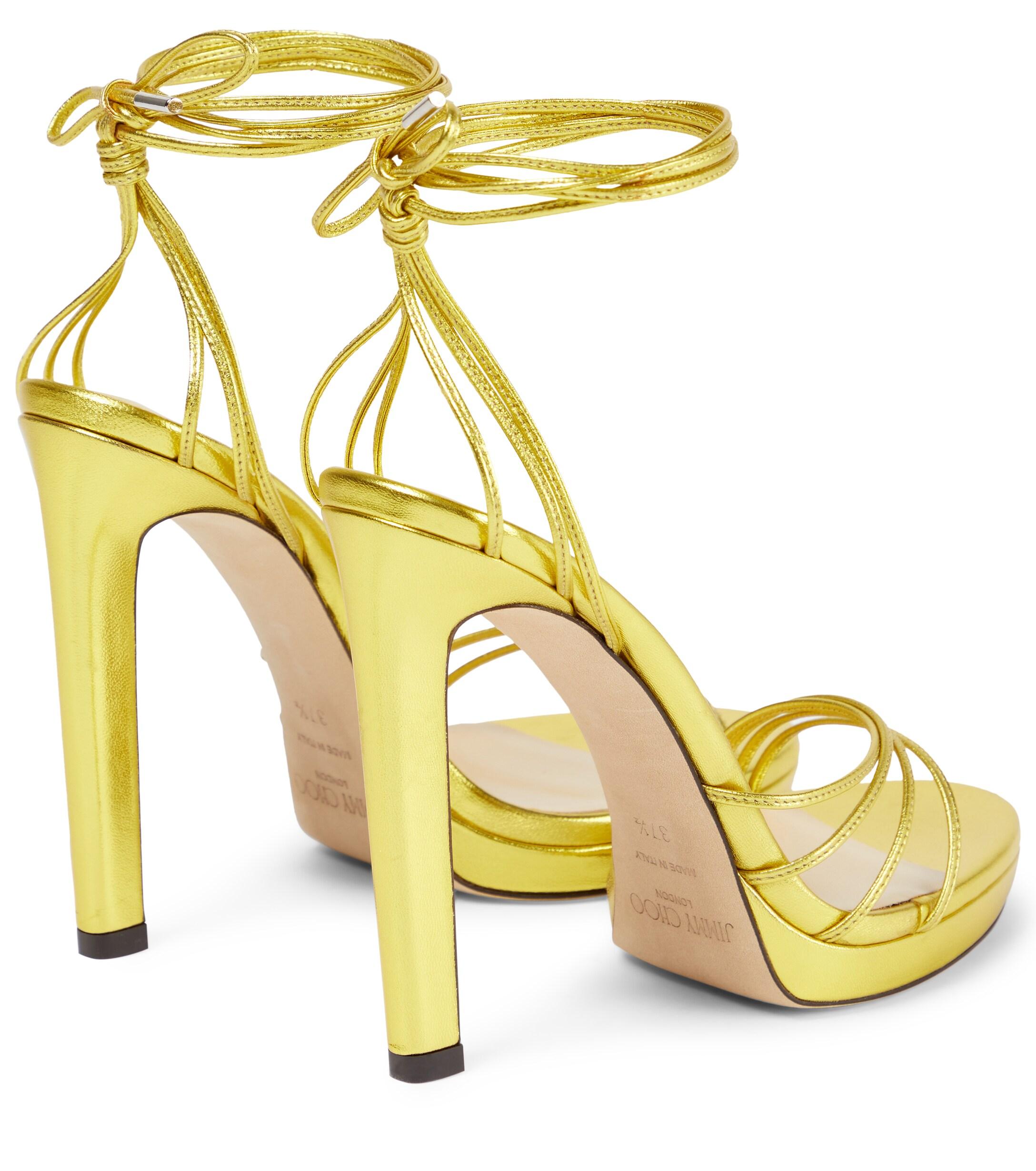Jimmy Choo Antia 120 Leather Sandals in Yellow | Lyst