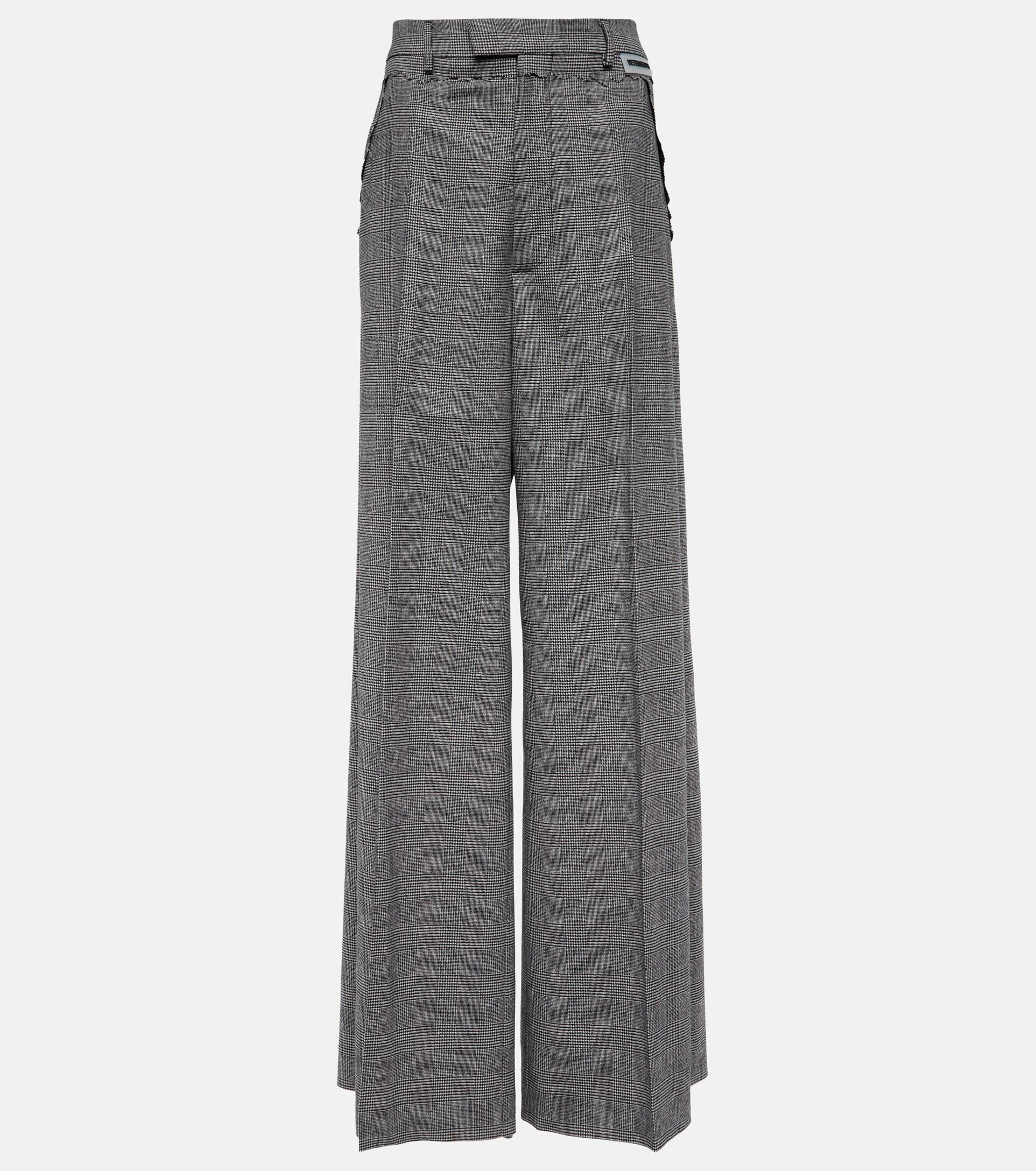 Vetements Checked Wide-leg Wool Pants in Gray | Lyst