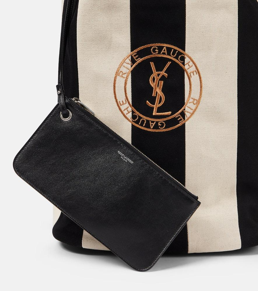 Saint Laurent Rive Gauche Striped Canvas Backpack in Black  display picture 3
