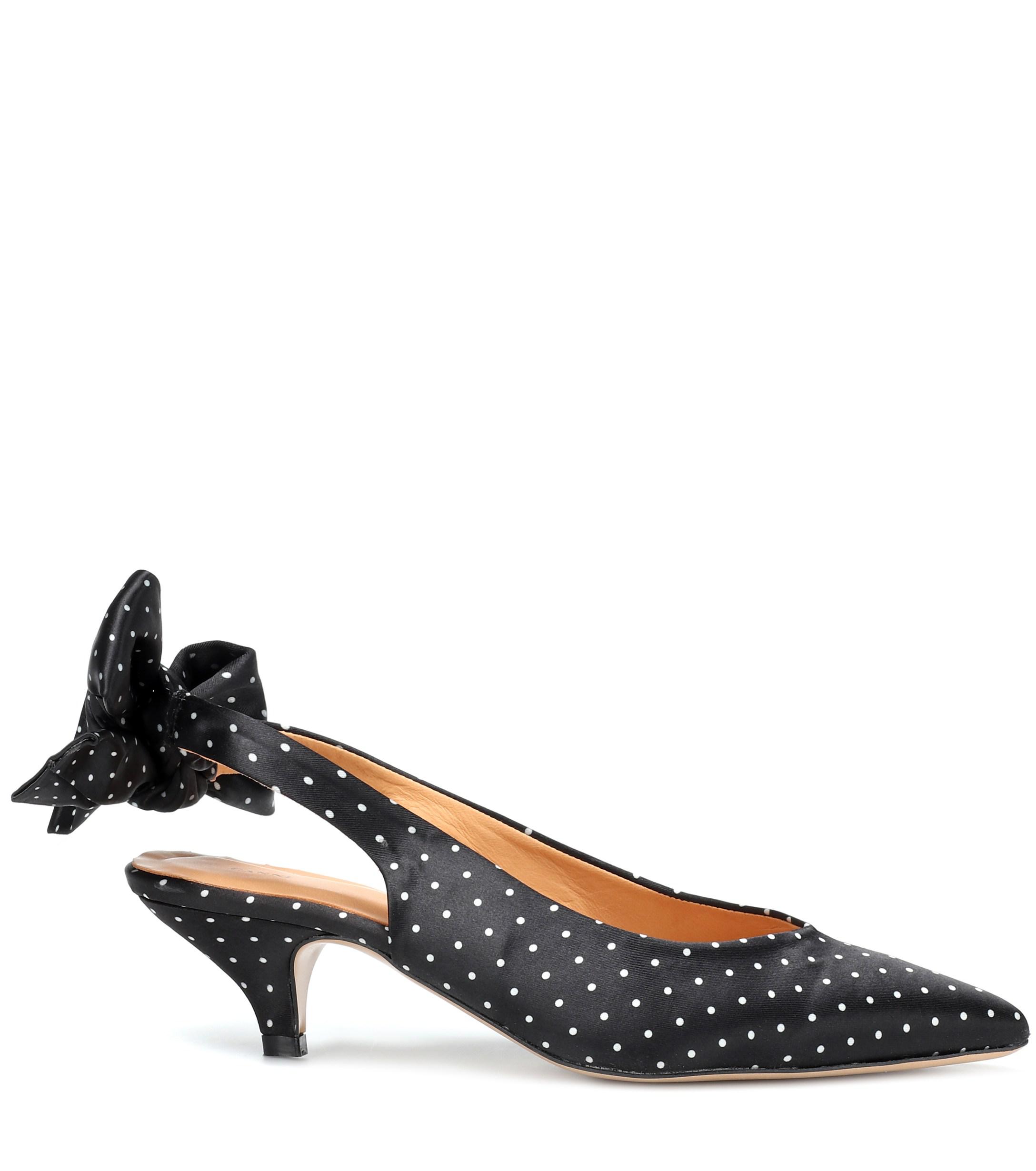 Ganni Bow Kitten Heel Polkadot Pumps in Black Lyst