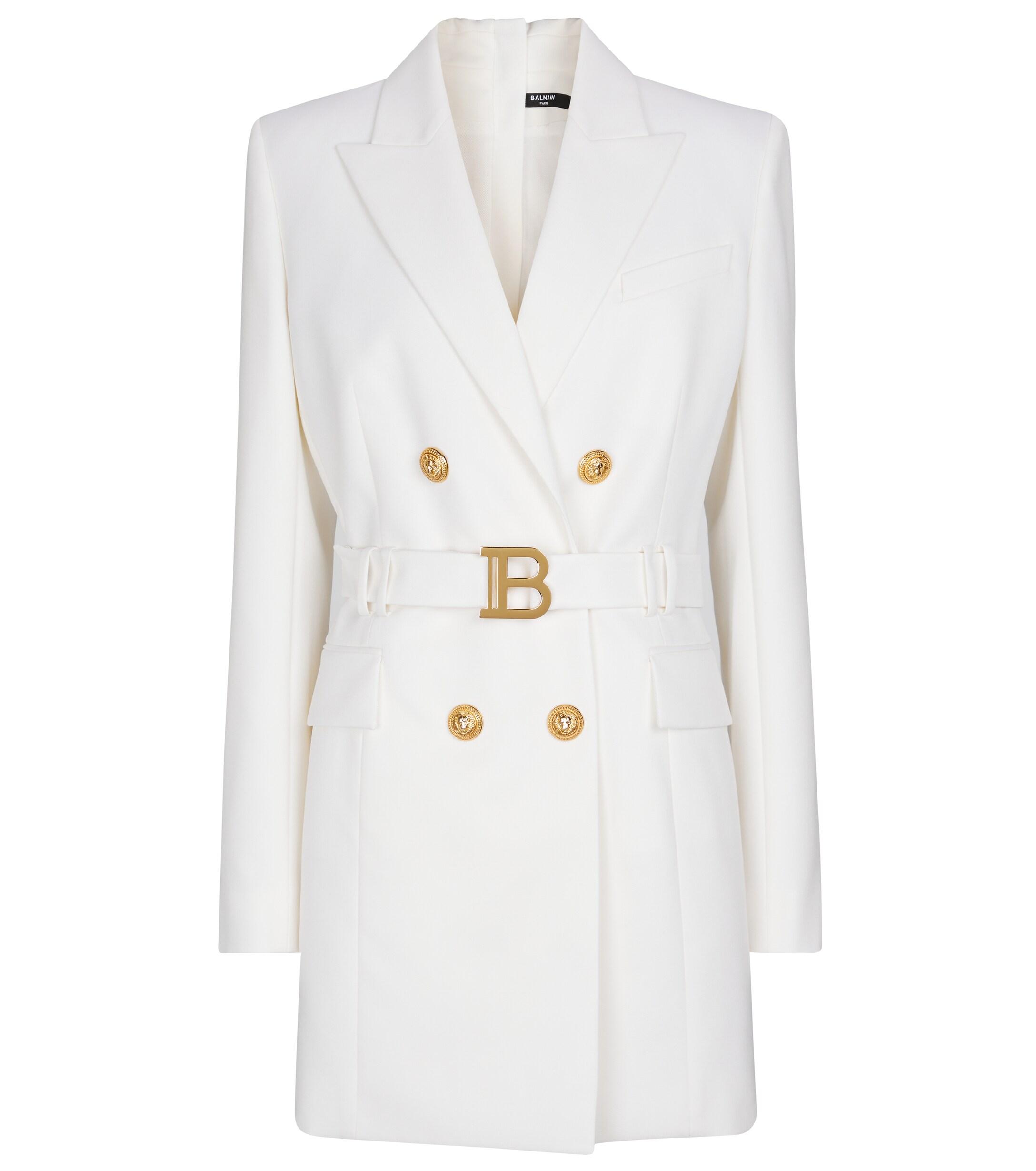 Balmain Belted Wool Blazer Minidress in White | Lyst