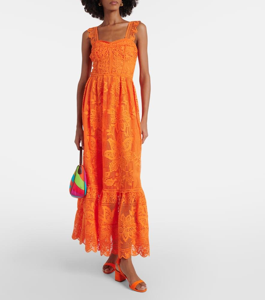 chinese dress ladies Orange Guipure Sleeveless Maxi Dress  FARM Rio
