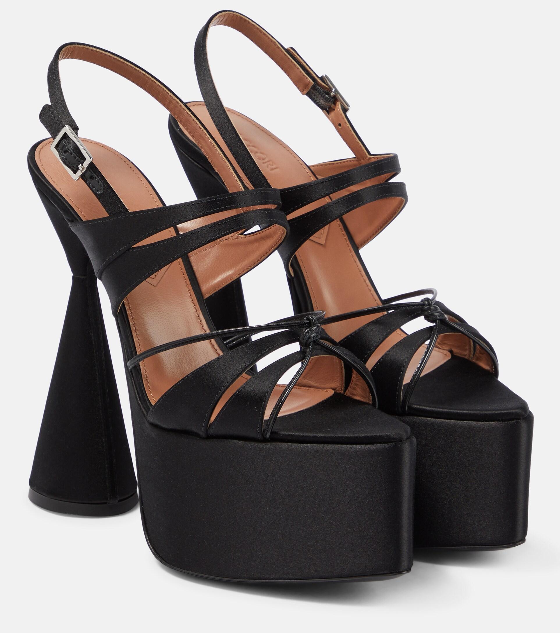 D'Accori Belle Satin Platform Sandals in Black | Lyst