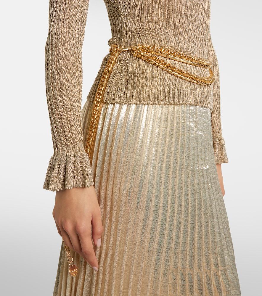 self portrait gold lurex dress Self-Portrait Ribbed Maxi in Natural Back Style_Covered Button
