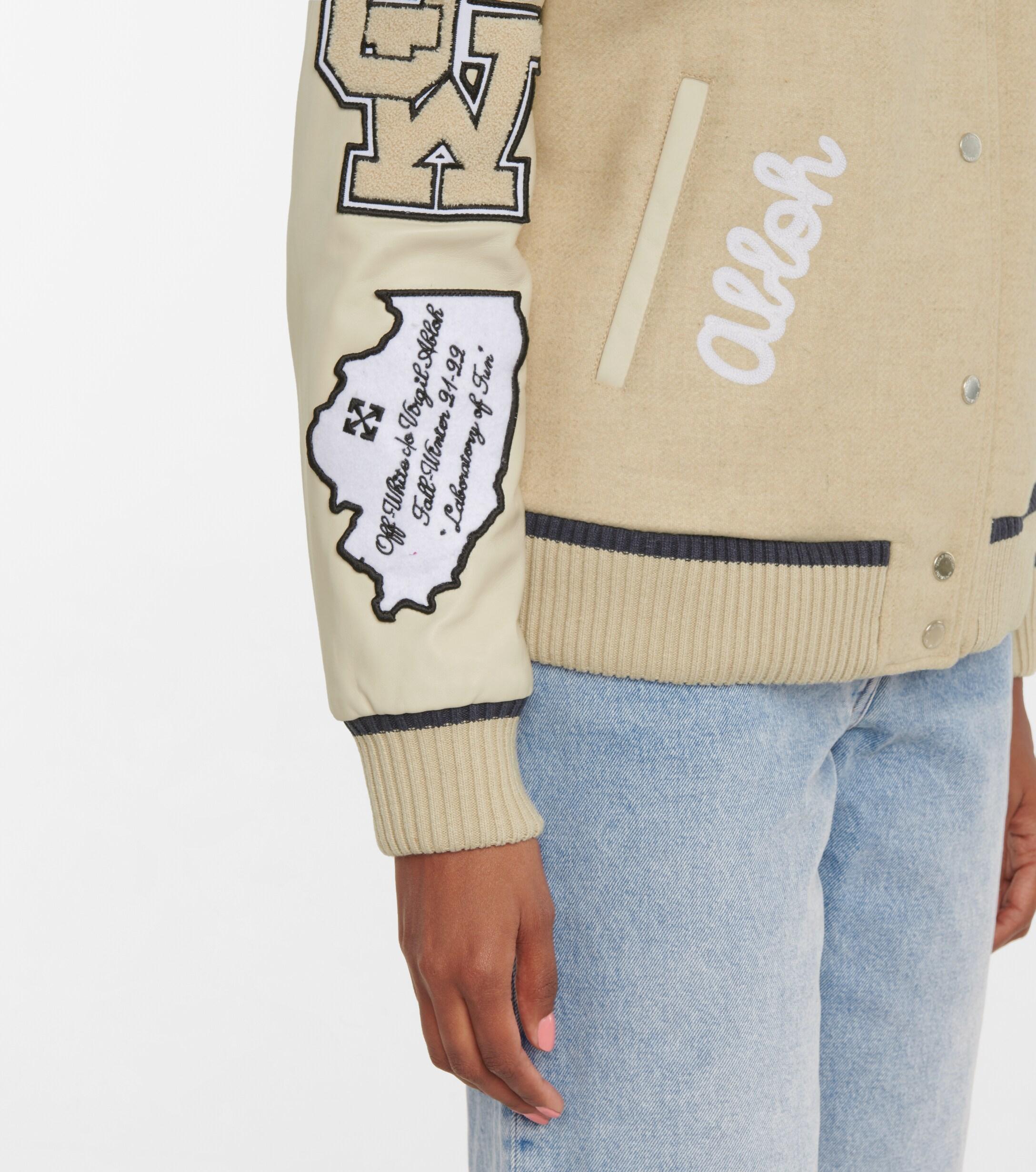 OFF-WHITE Appliquéd embroidered wool-blend and leather bomber