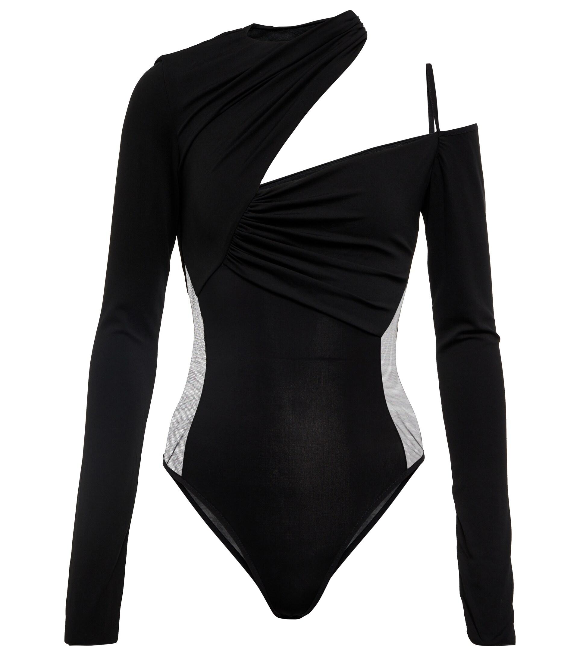 Nensi Dojaka Synthetic Asymmetric Tulle-paneled Bodysuit in Black | Lyst