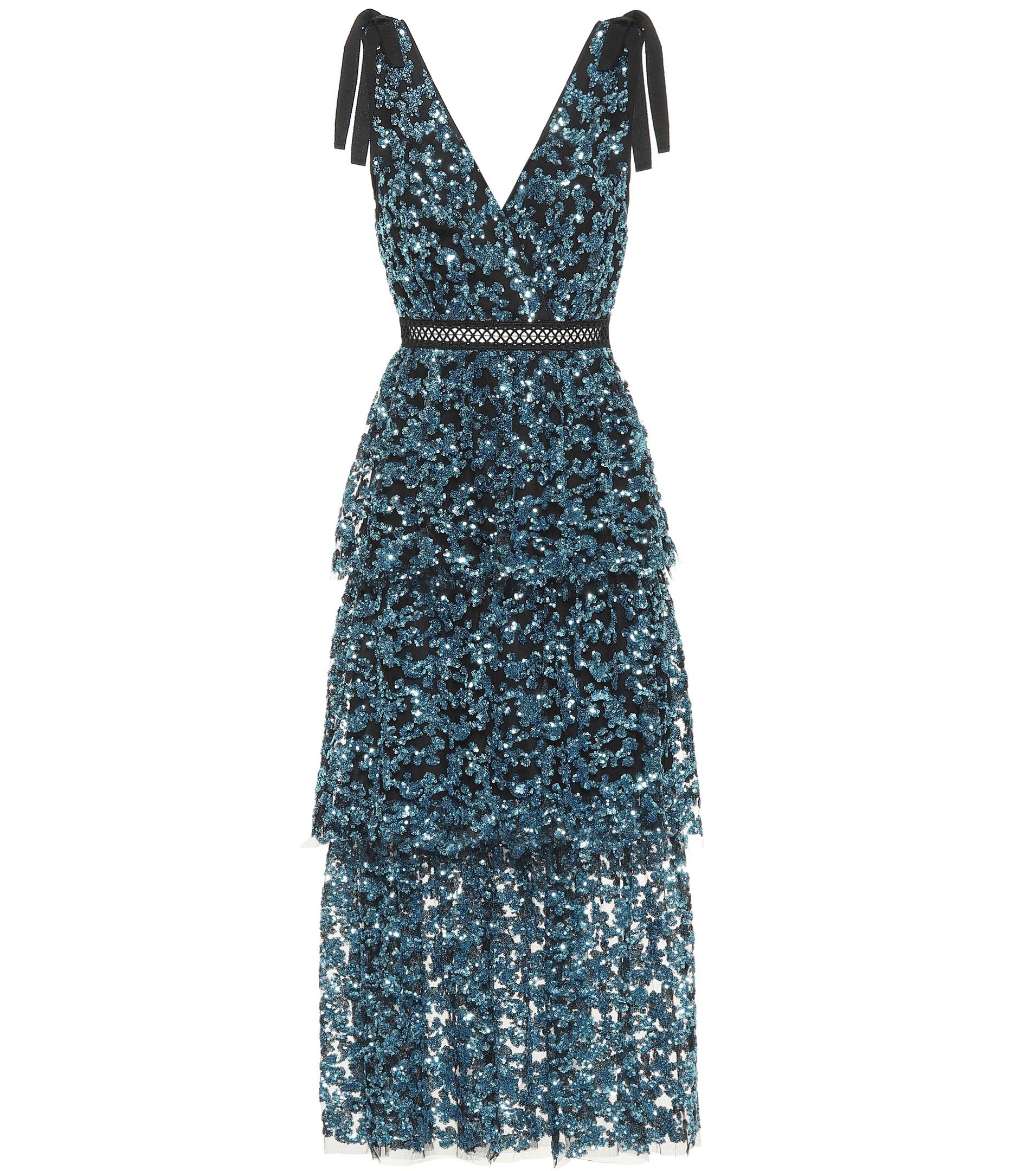 self portrait tiered sequin midi dress