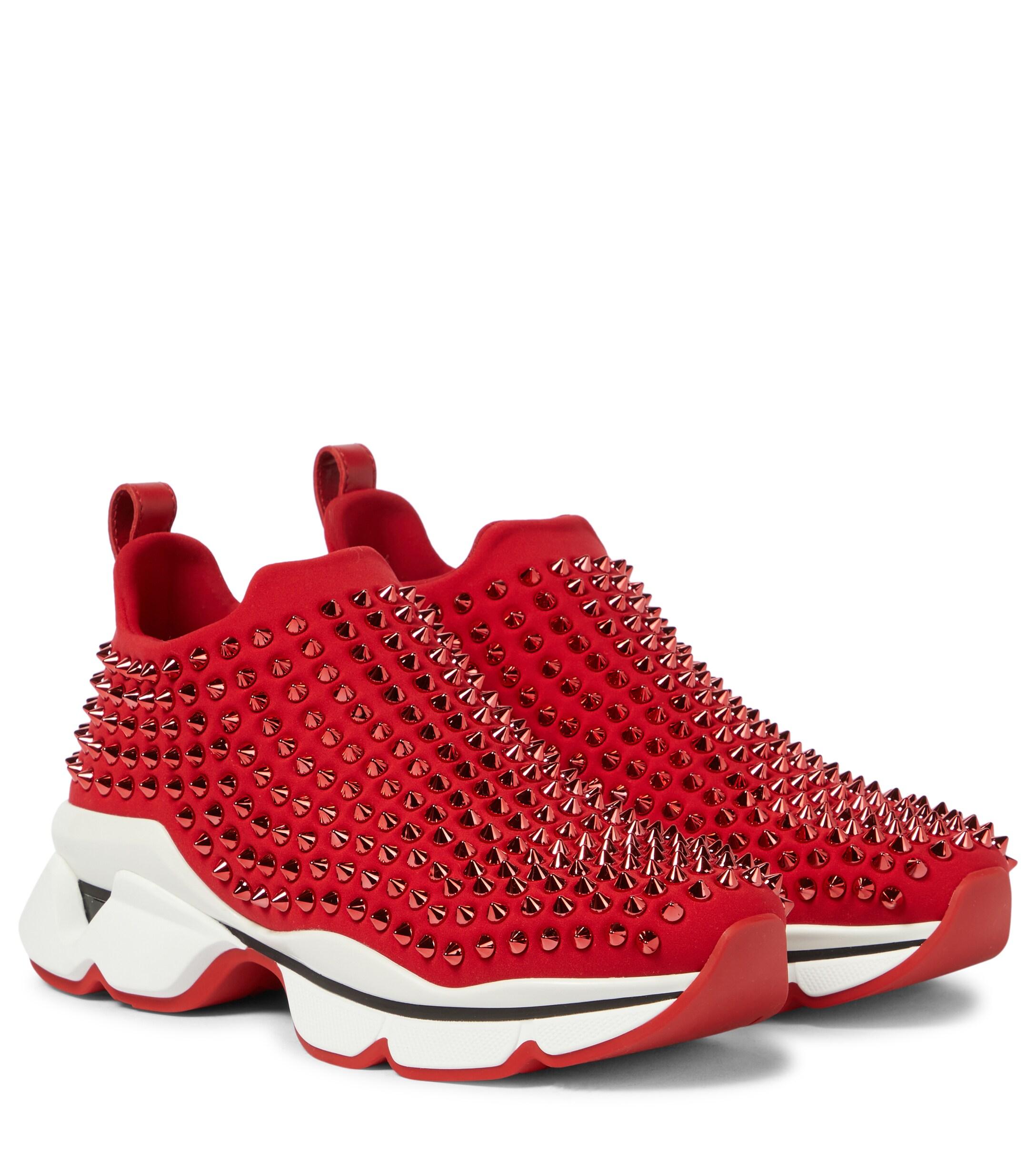 Christian Louboutin Spike Sock Sneakers in Red |
