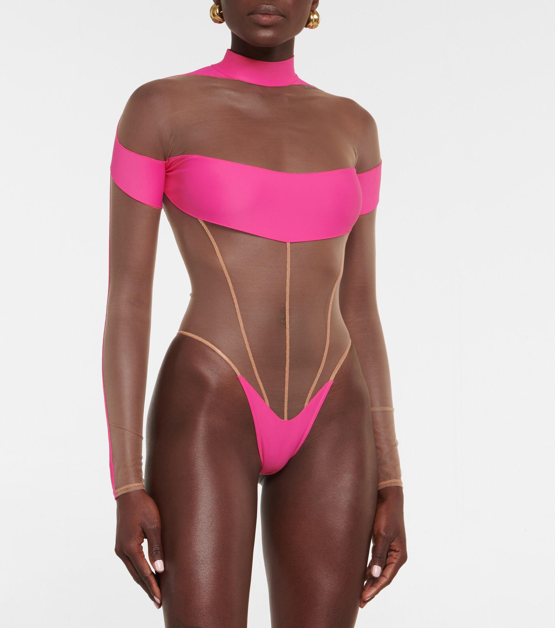 Mugler Paneled Bodysuit in Pink | Lyst