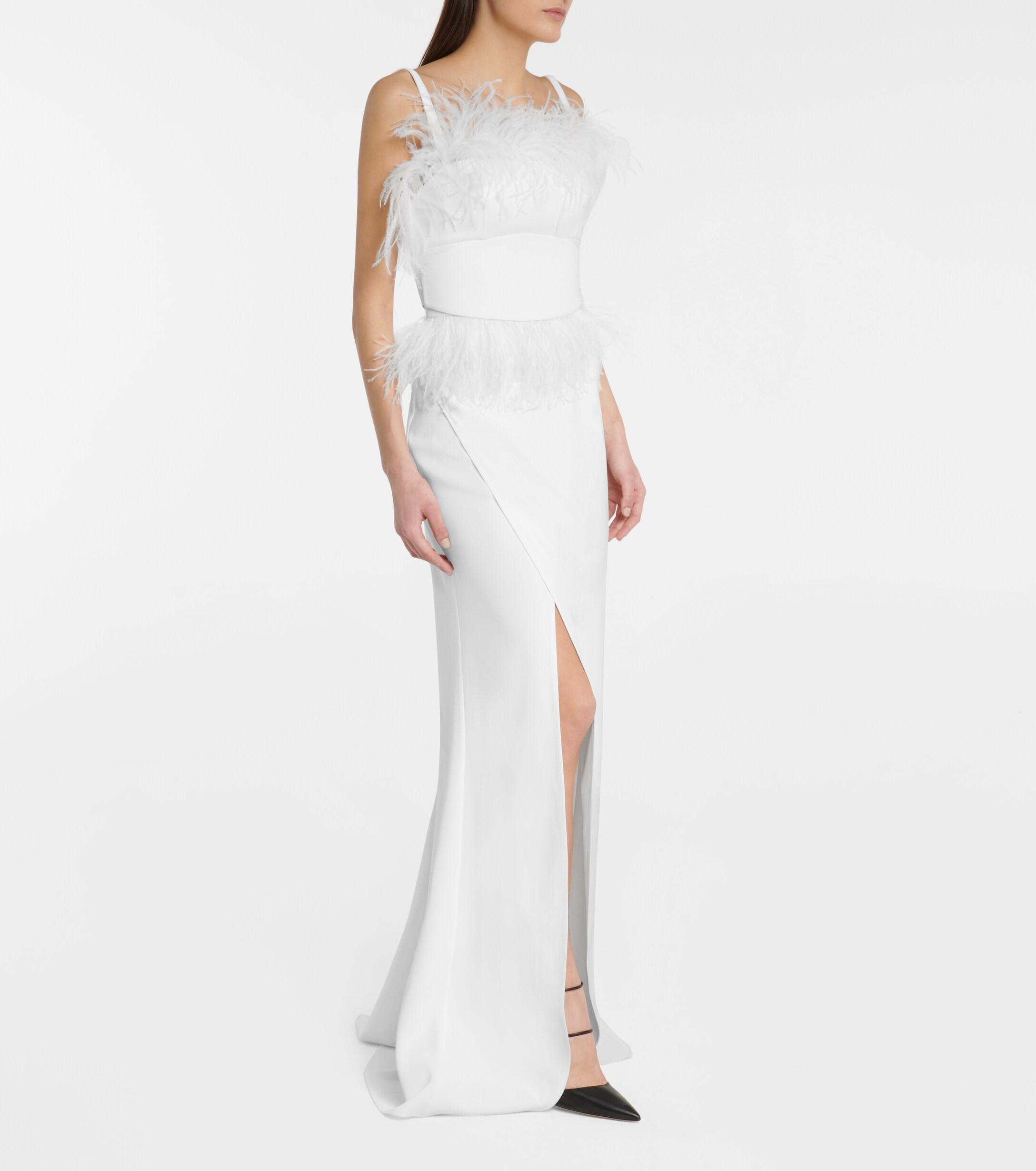 Elie Saab Feather-trimmed Crêpe Gown in White | Lyst