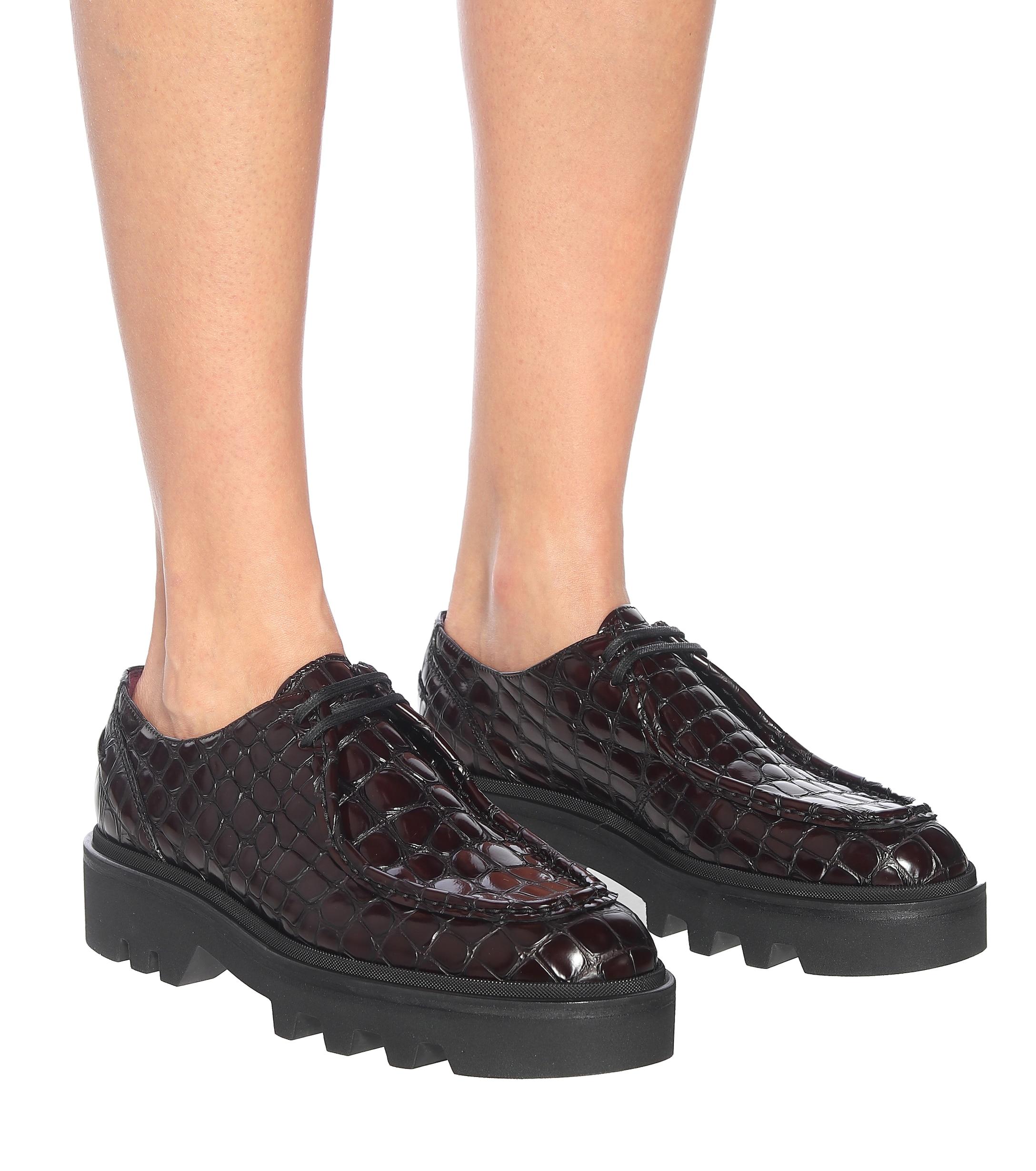 Dries Van Noten Croc-effect Leather Derby Shoes in Black | Lyst