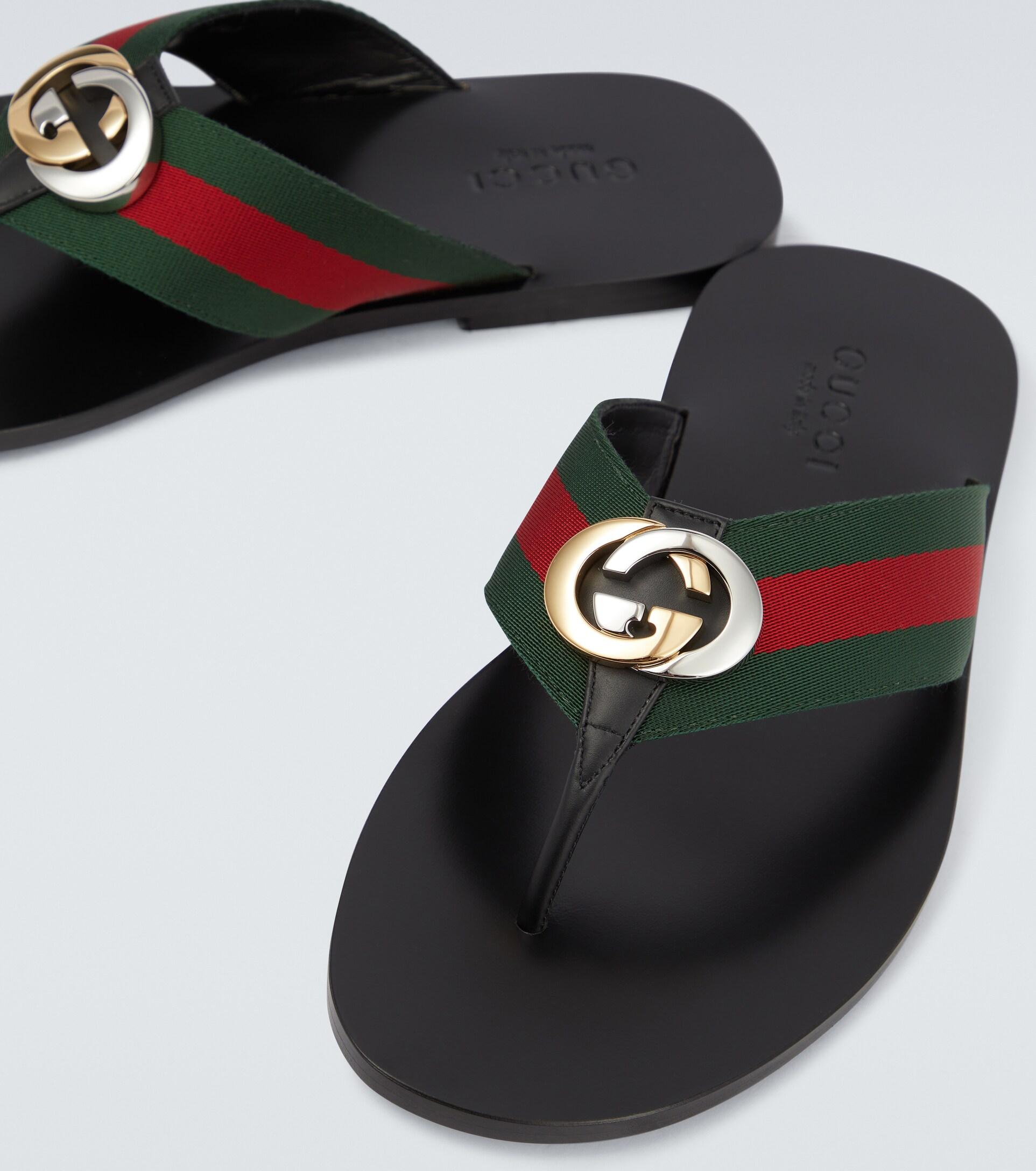 Gucci Black Interlocking G Thong Sandals for men