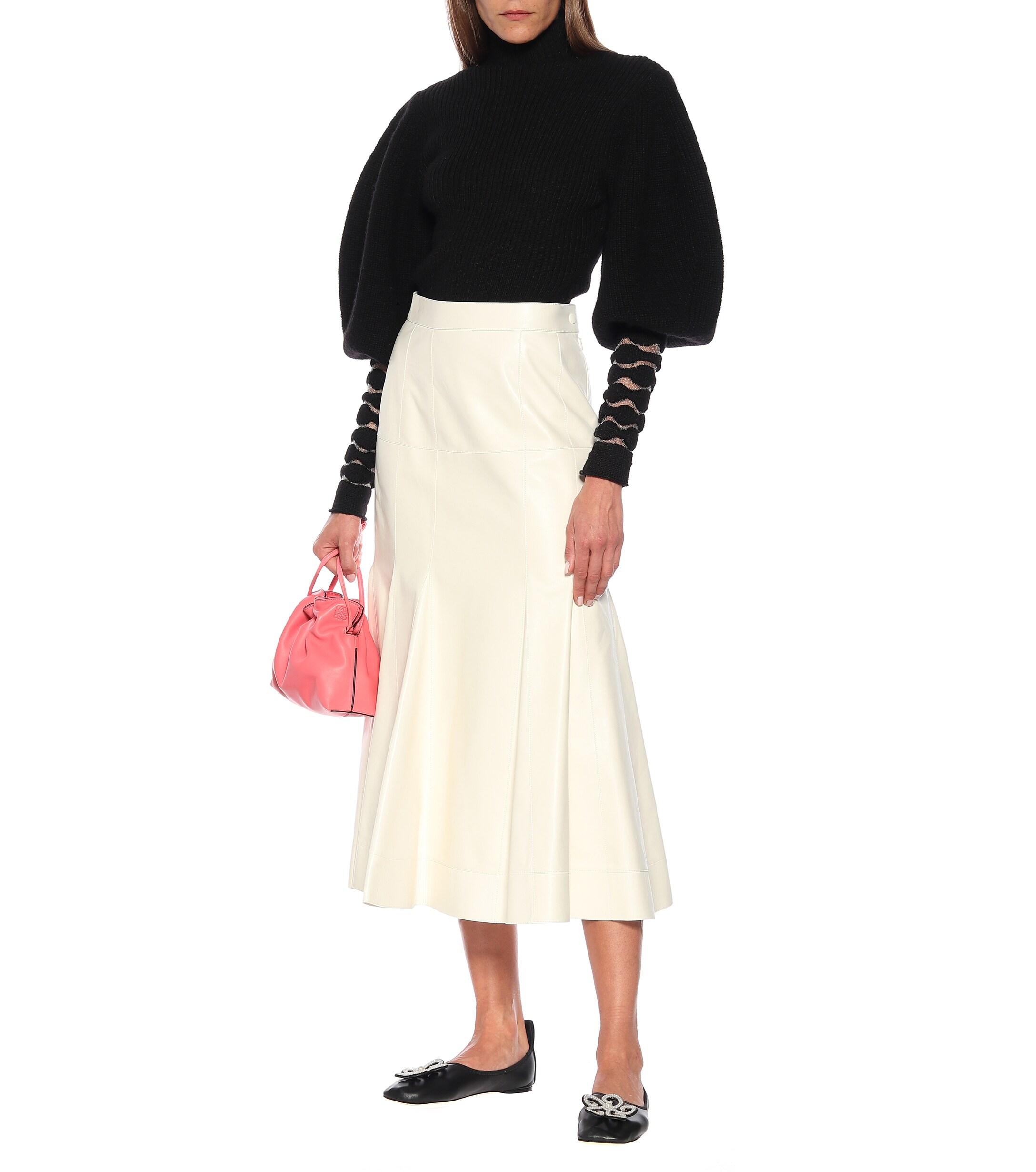 Loewe Leather Midi Skirt in White - Lyst