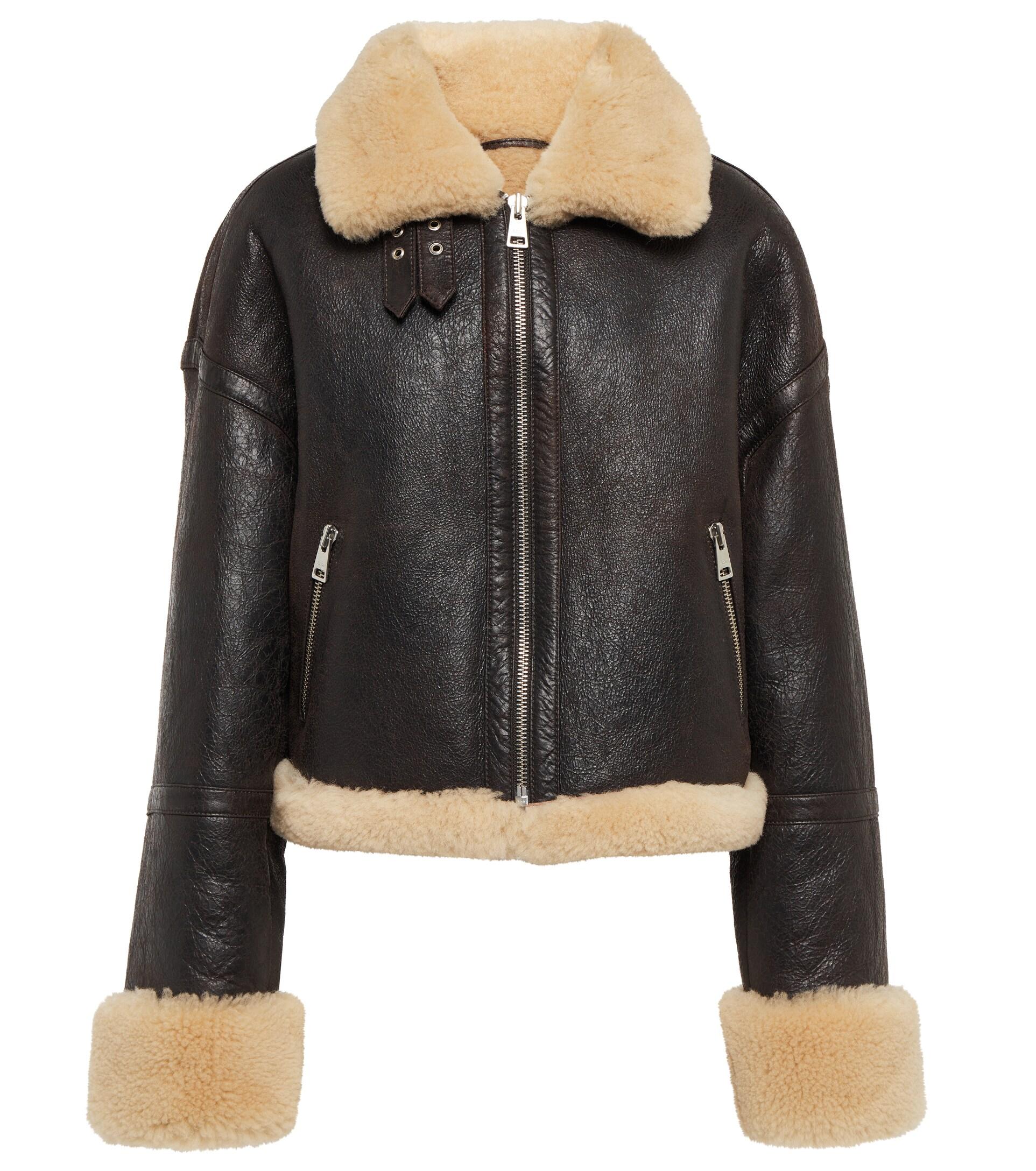 Ami Paris Shearling-trimmed Leather Jacket in Black | Lyst
