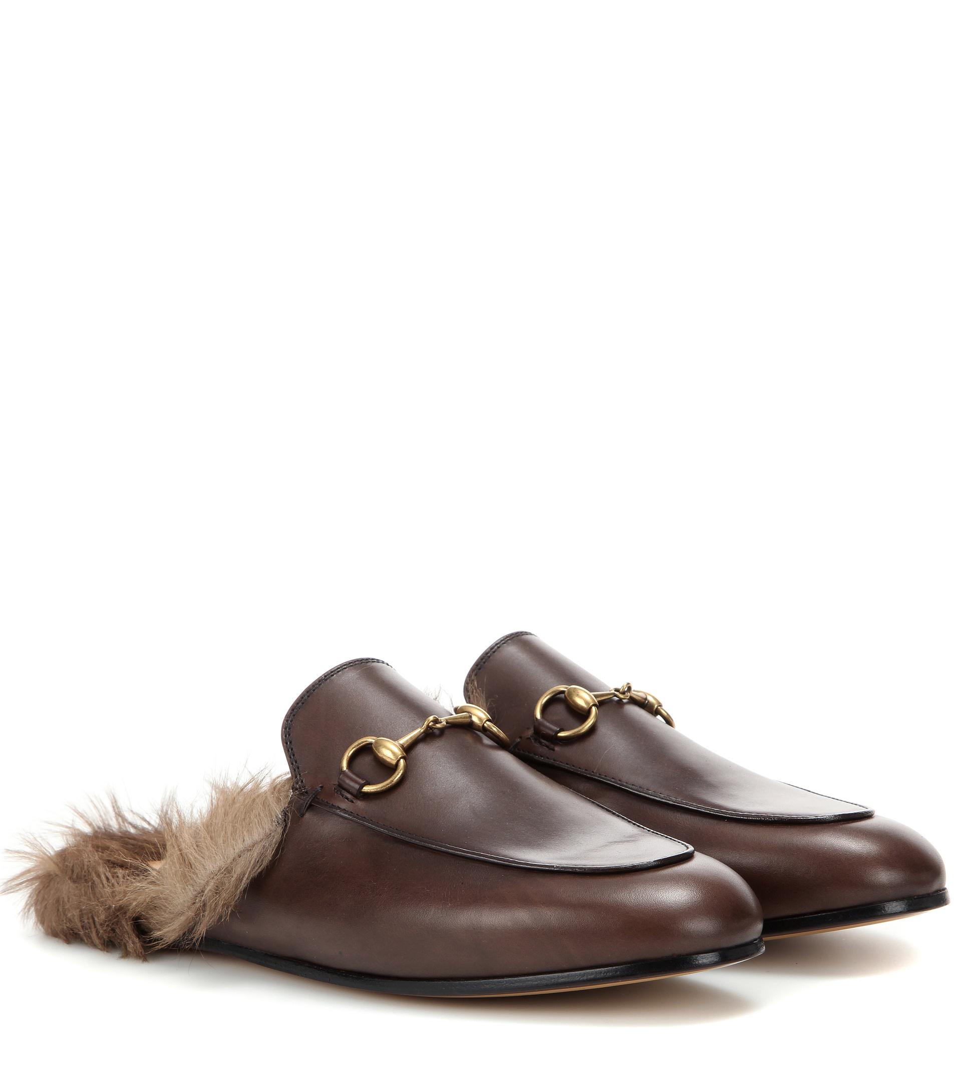 Slipper Princetown in pelle con pelliccia di canguroGucci in Pelliccia di  colore Marrone | Lyst