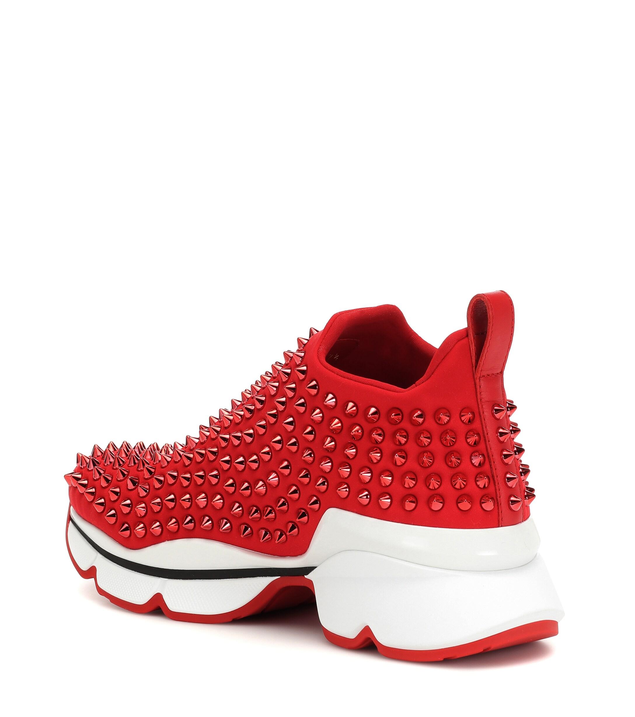 Christian Louboutin Rubber Spike Sock Sneakers in Red | Lyst