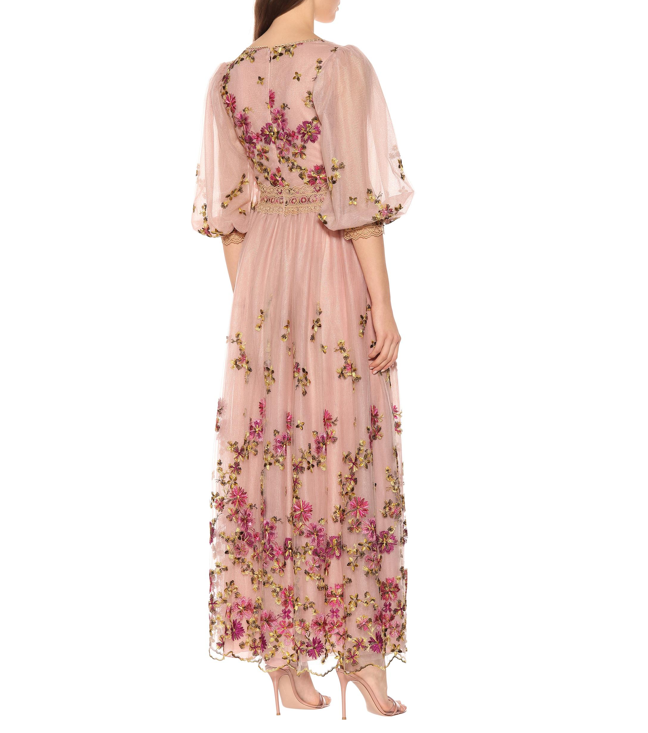 Costarellos Floral-embroidered Tulle Gown in Pink - Lyst