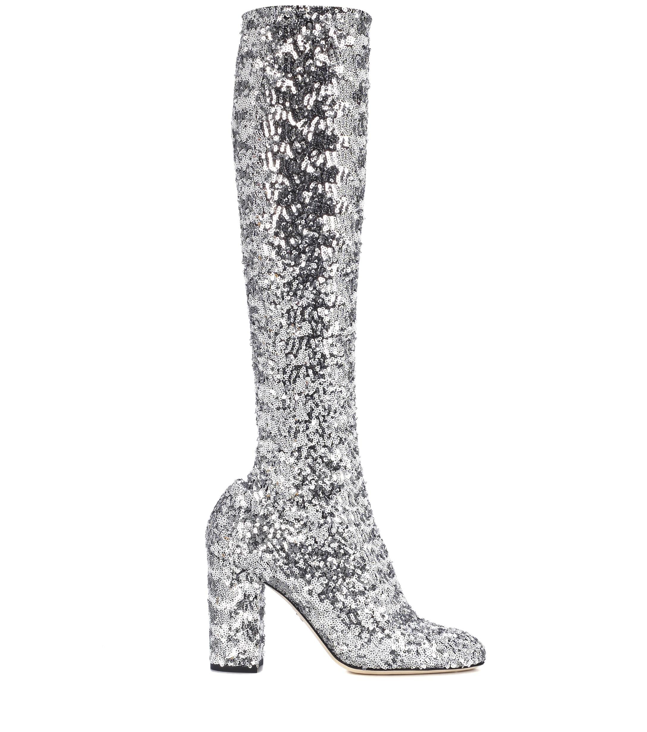 silver glitter long boots