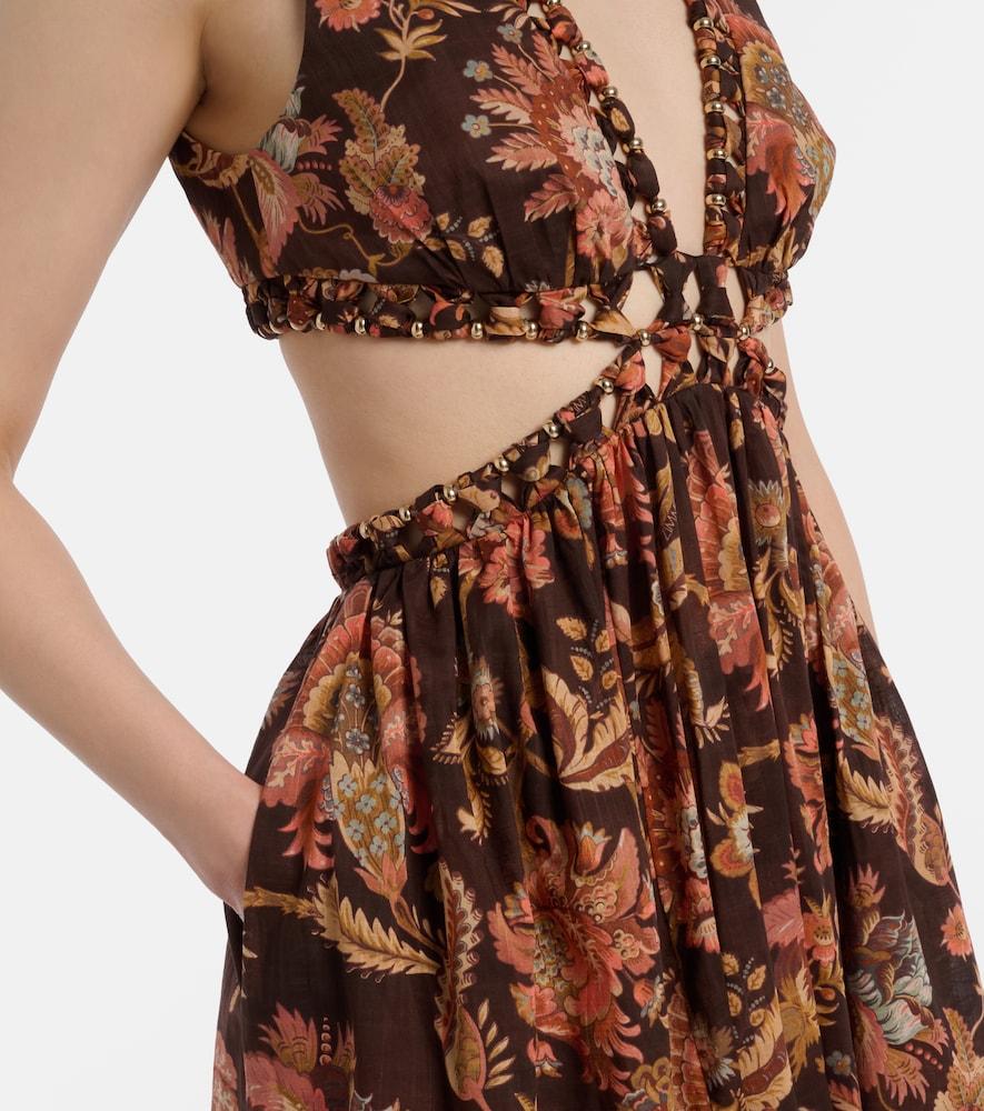 Zimmermann Aster Cutout Floral Cotton Midi Dress in Brown | Lyst