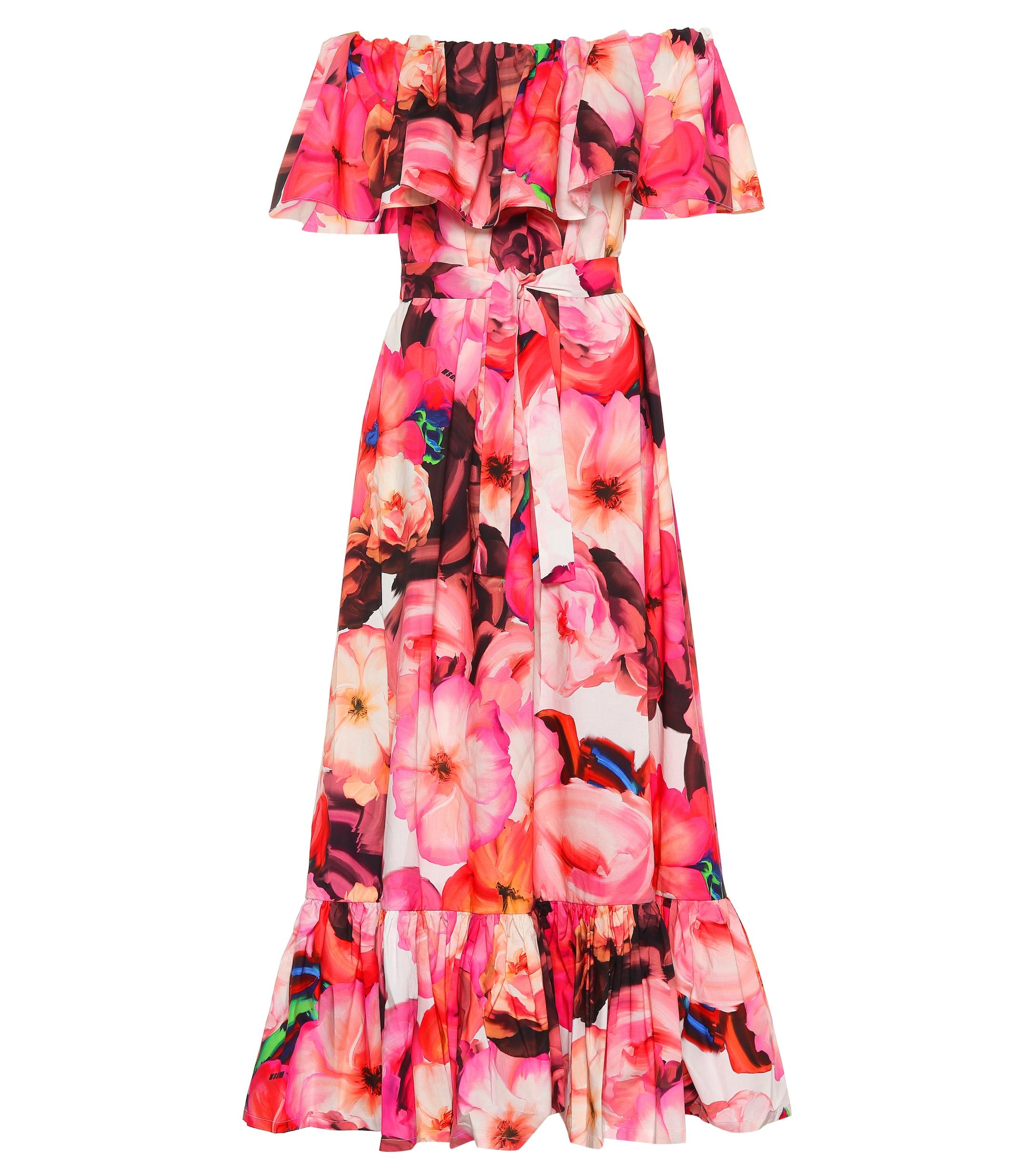 MSGM Floral Cotton Maxi Dress in Pink - Lyst
