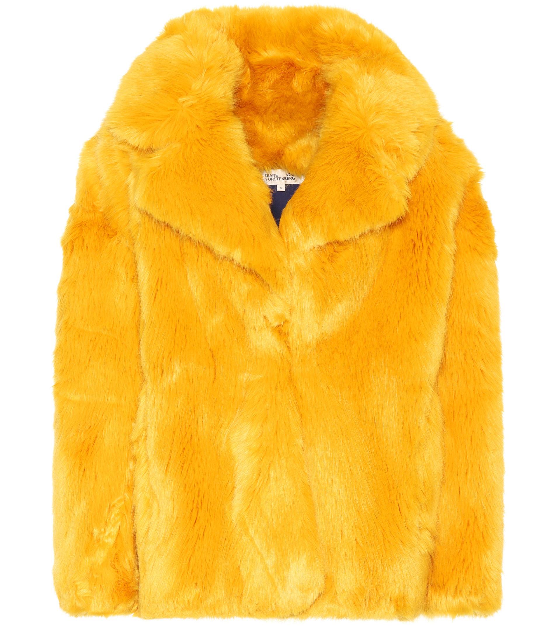 Diane von Furstenberg Faux Fur Jacket in Yellow - Lyst