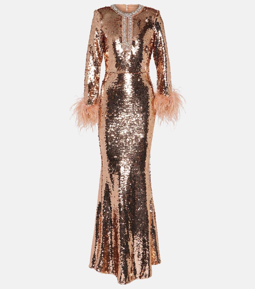 rose gold adrianna papell dress Adrianna Papell Beaded 3D Petal Halter Gown