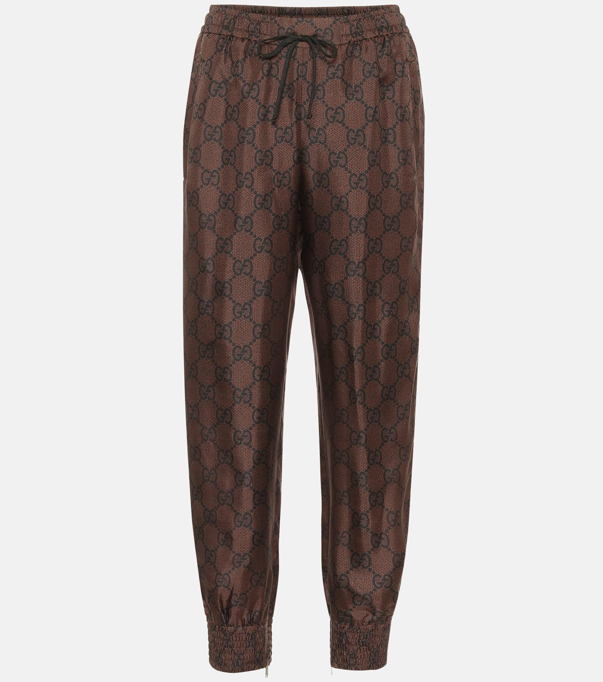 Gucci GG Supreme Silk-twill Sweatpants in Brown