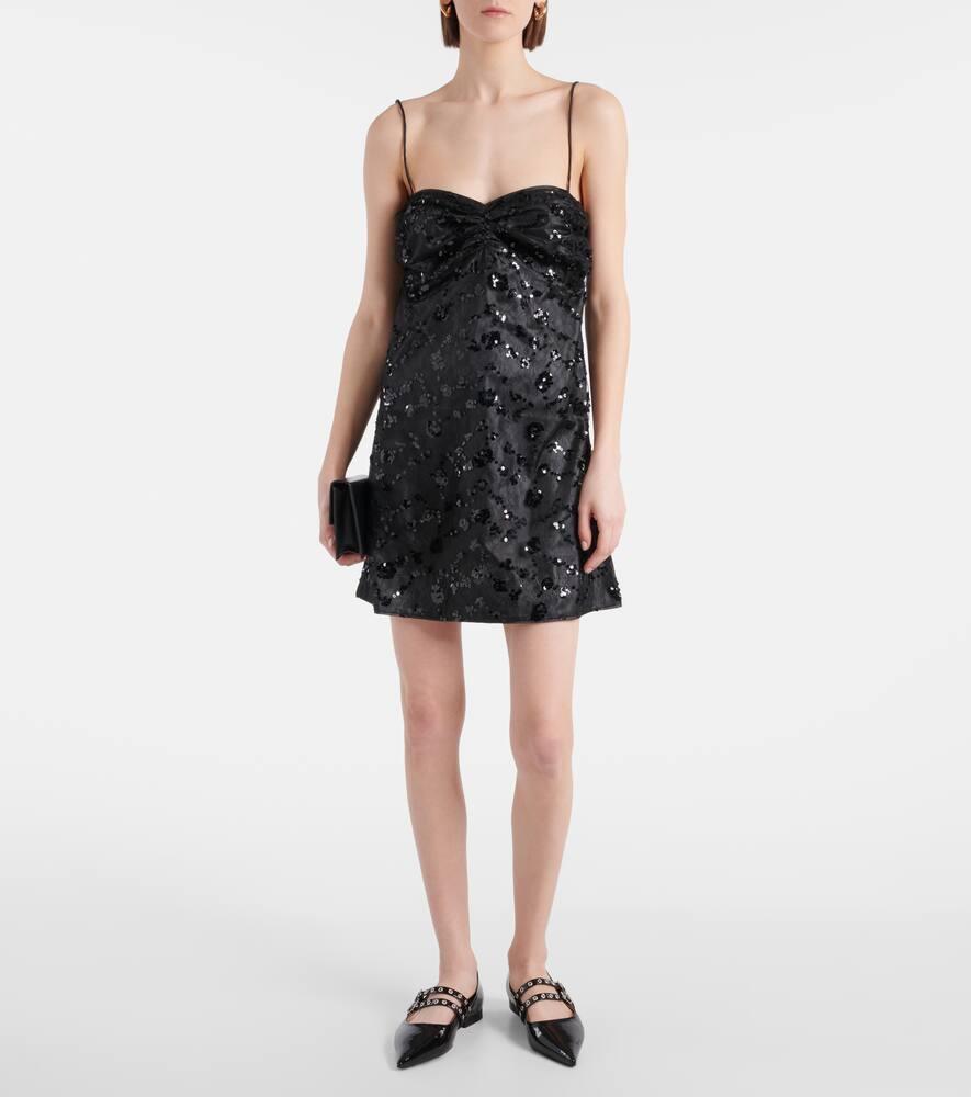 Ganni Sequined Lace Minidress in Black | Lyst