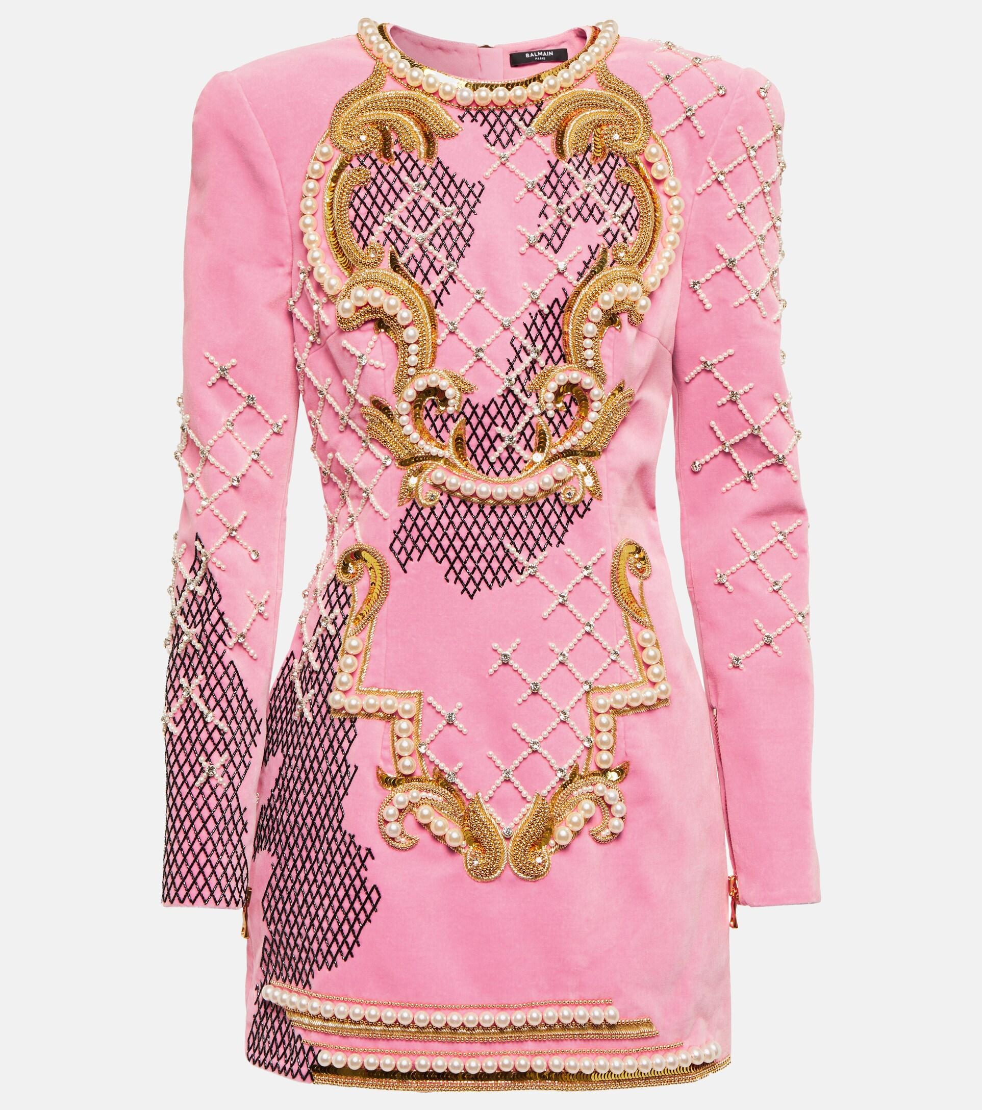 Rusten rod bille Balmain Embellished Velvet Minidress in Pink | Lyst