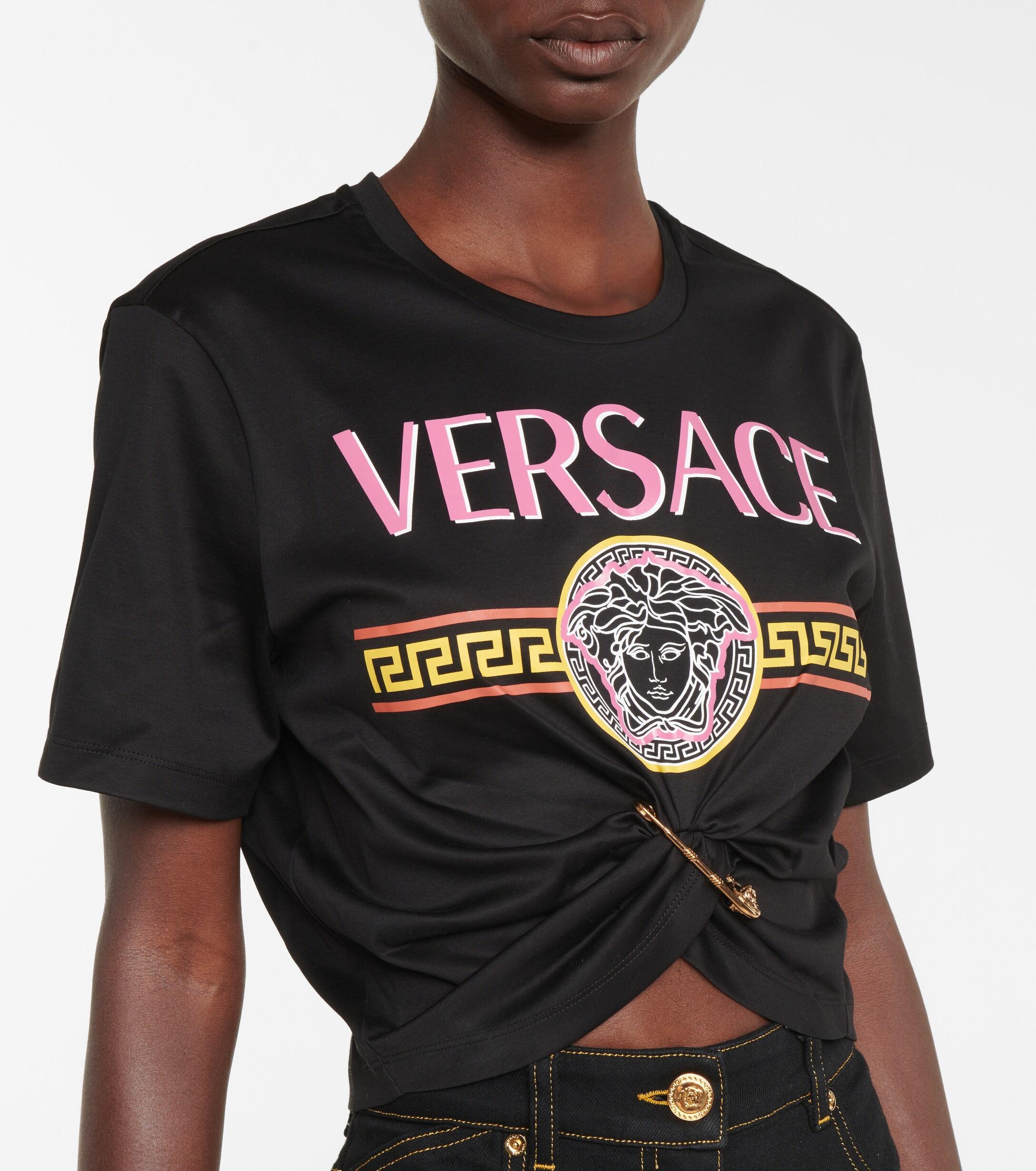 Versace Safety Pin Cotton Crop Top in Black | Lyst