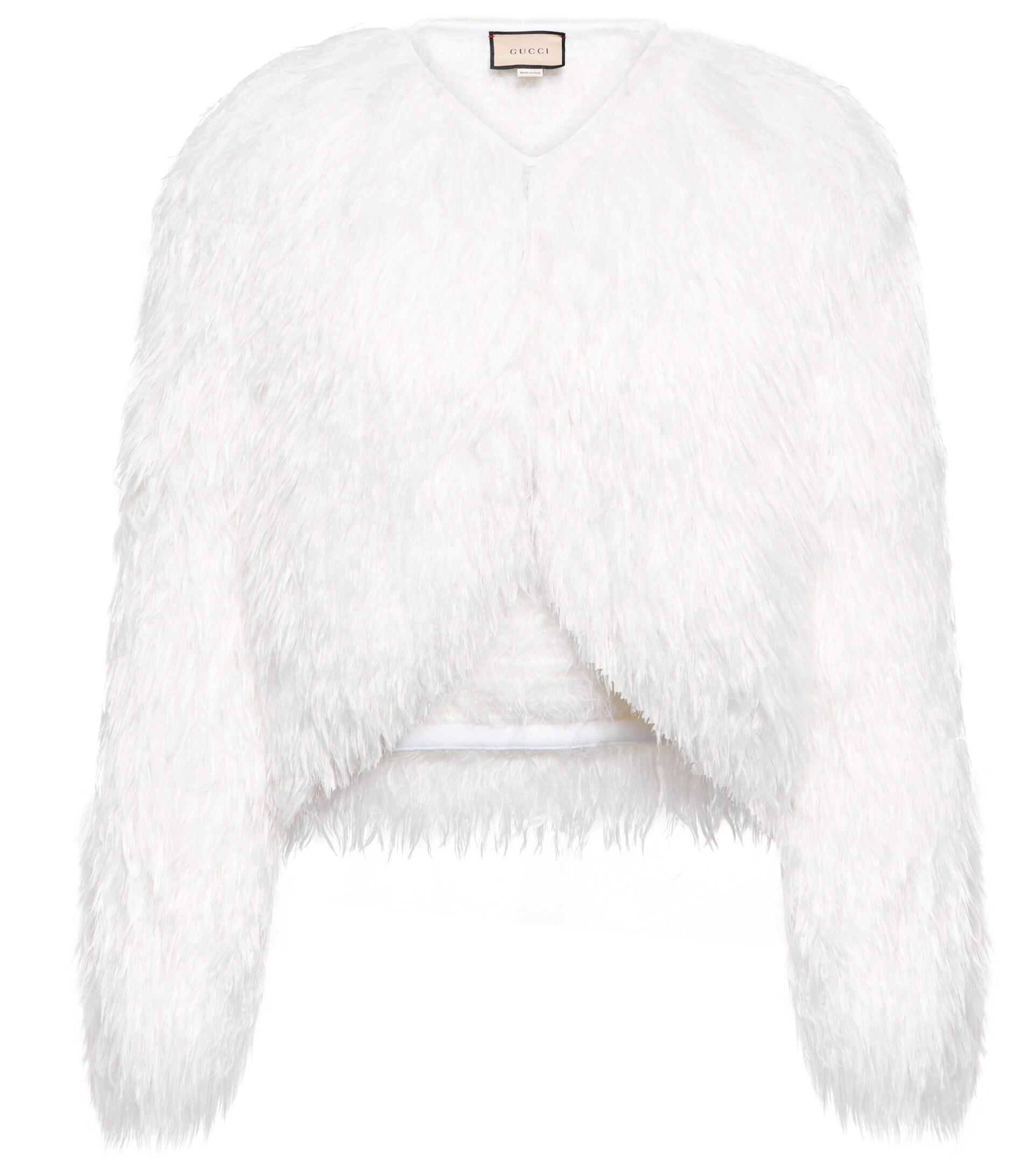 Gucci Faux Fur Cardigan in White | Lyst