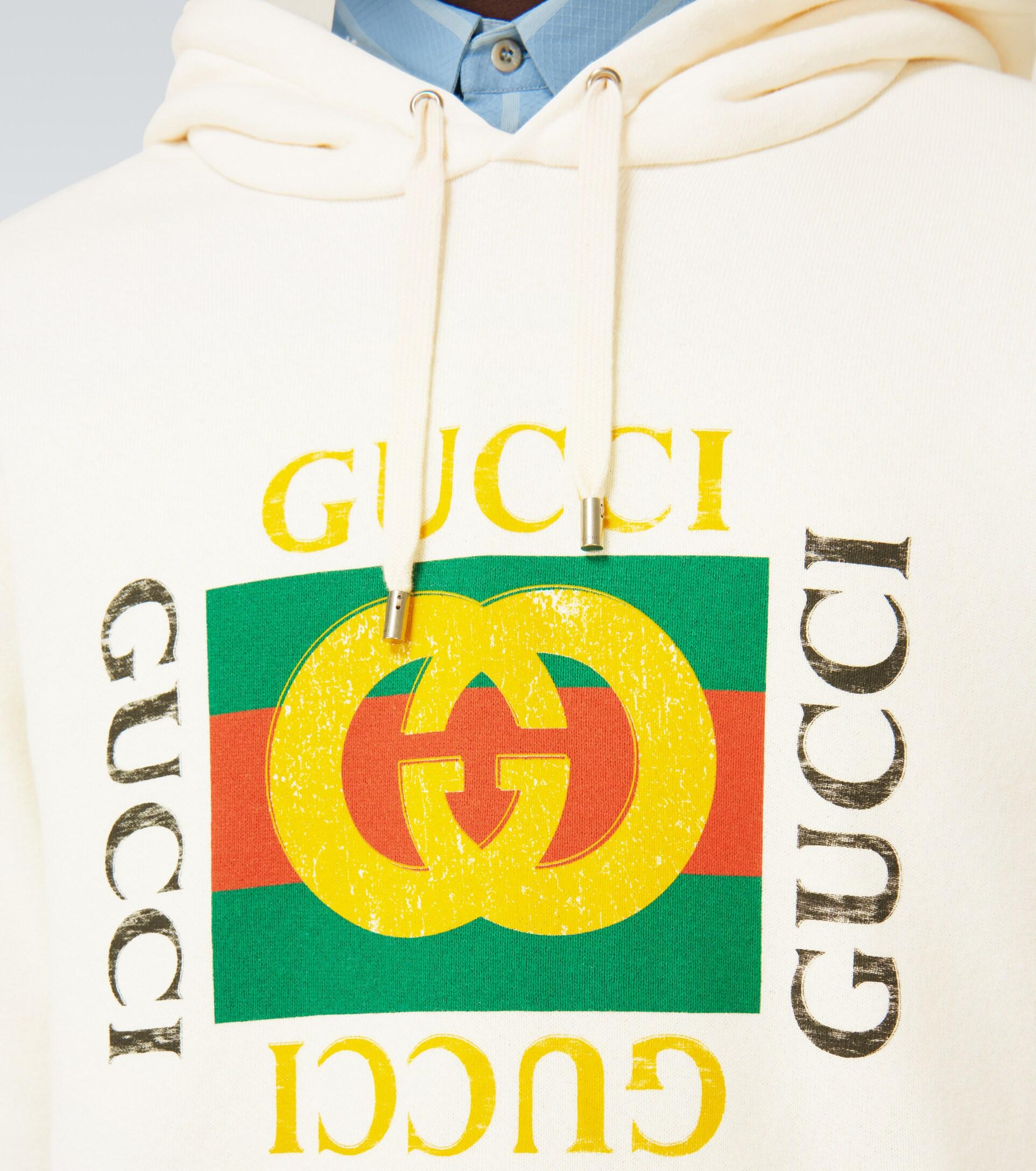 Gucci Cotton Logo Hoodie in White for Men - Save 28% | Lyst