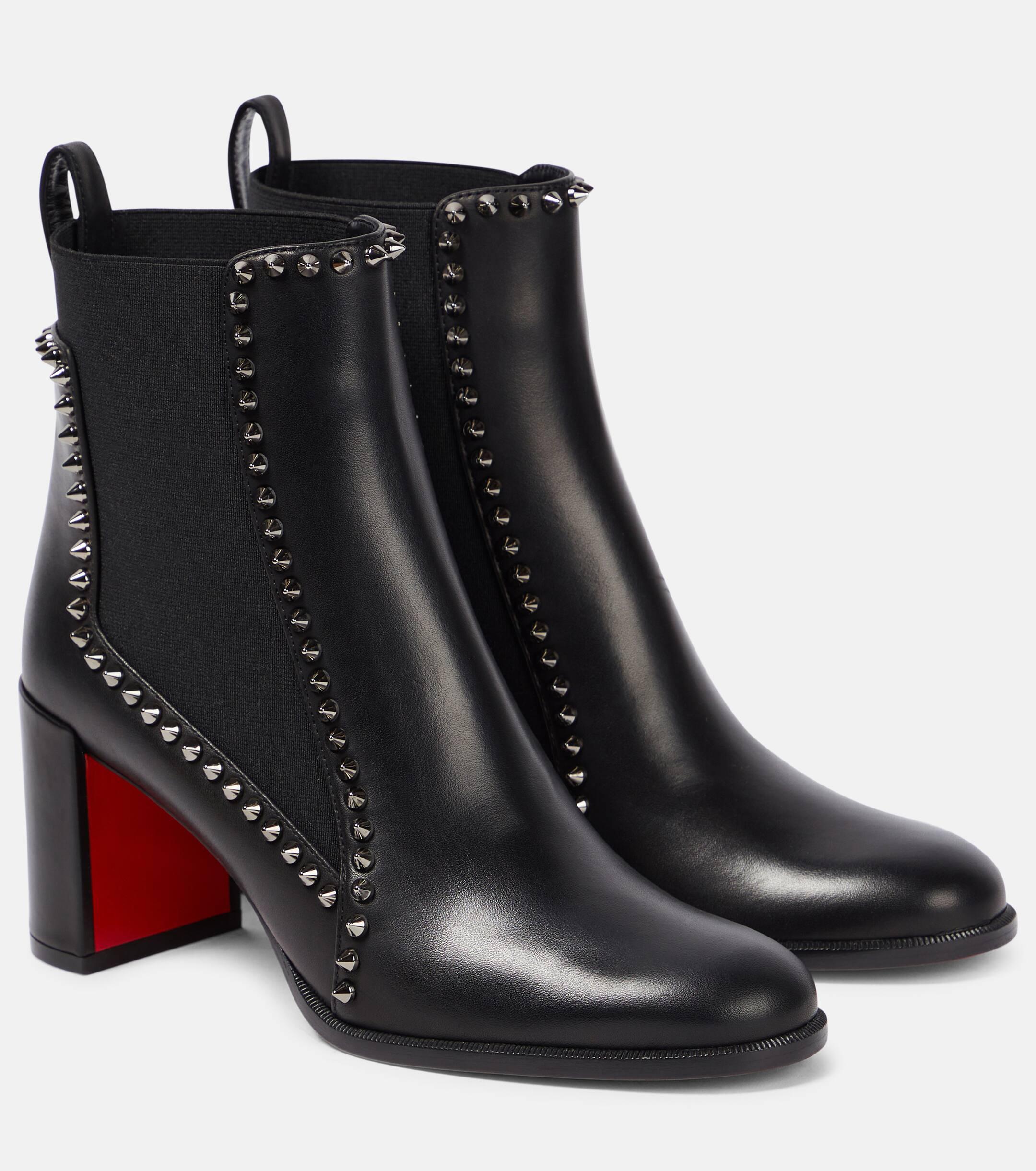 Christian Louboutin Out Lina Spike 100 Leather Heeled Boots in Black Lyst UK