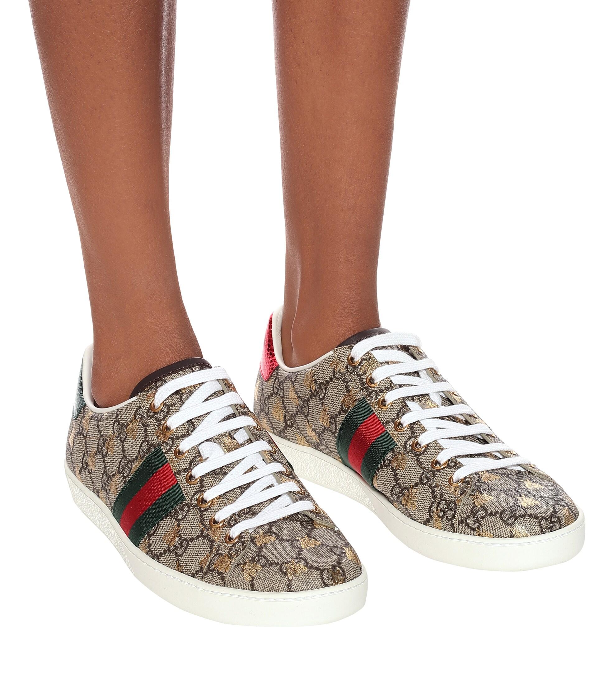 Gucci Women's Ace GG Supreme Sneaker with Bees, Beige, GG Canvas