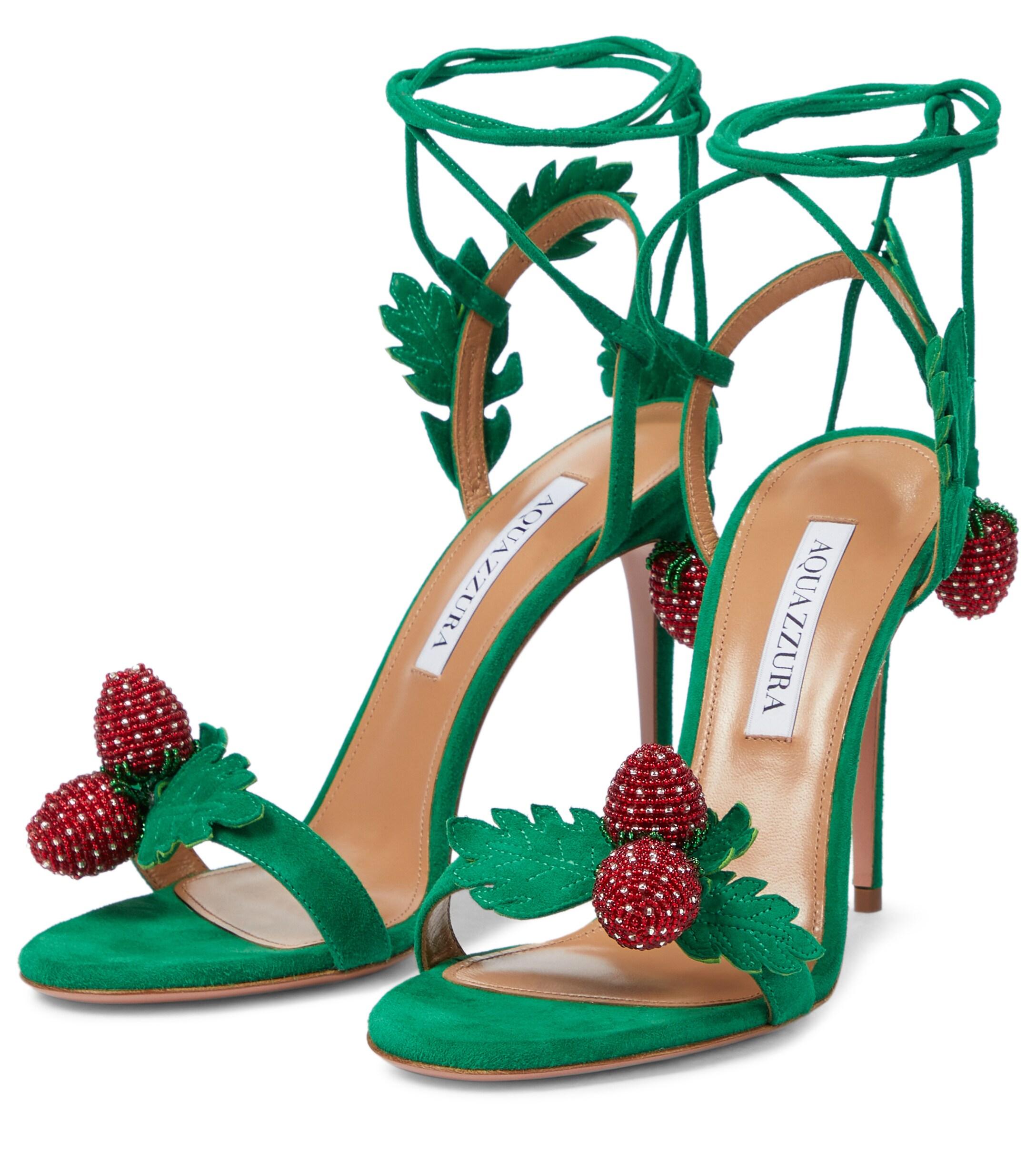 Aquazzura Fragolina 105 Embellished Suede Sandals in Green | Lyst