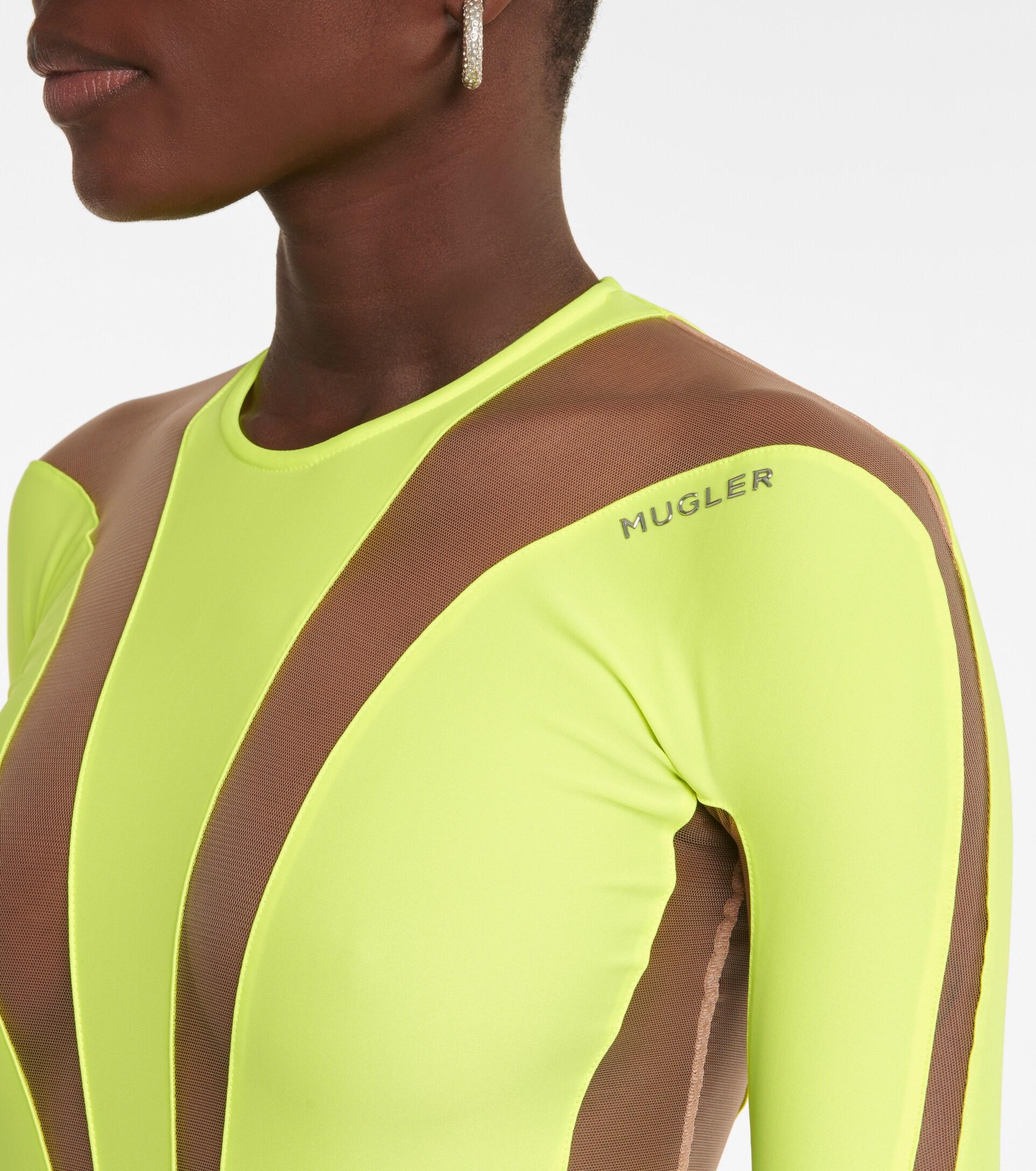 Thierry Mugler Sheer Detail Bodysuit Neon Yellow Nude 02 - ShopStyle Tops