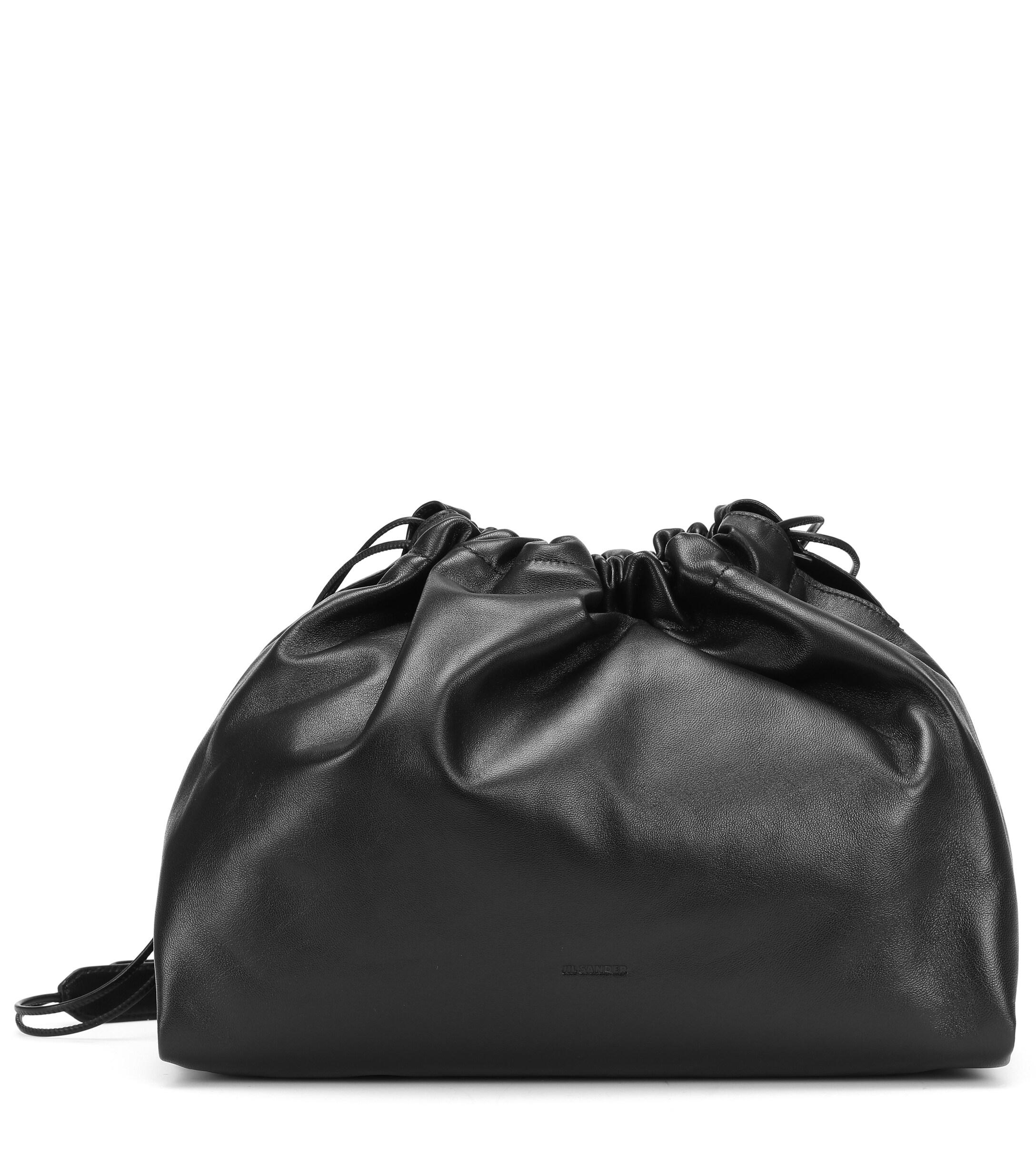 Jil Sander Leather Drawstring Shoulder Bag in Black Lyst