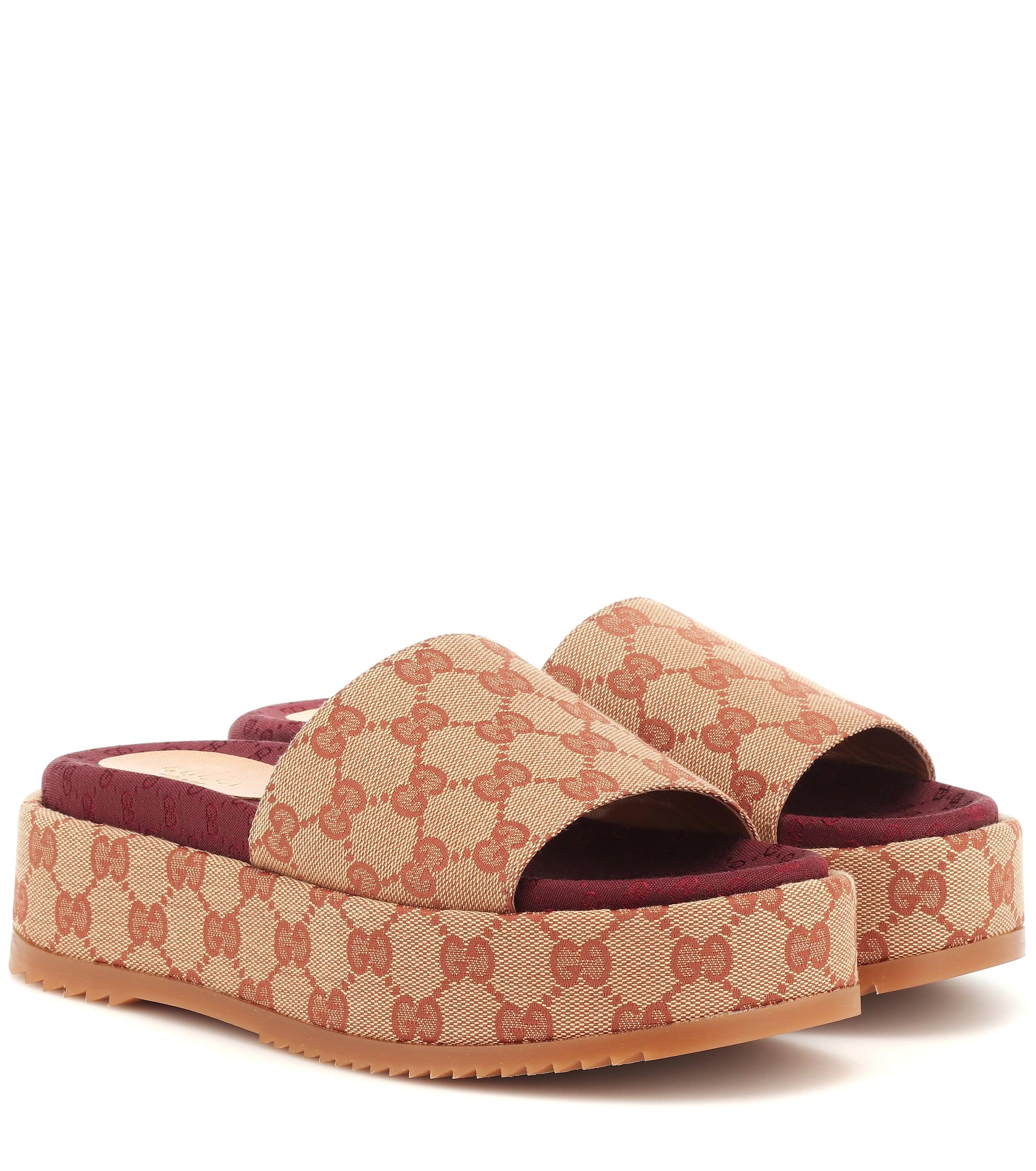 gucci angelina logo canvas flatform slides